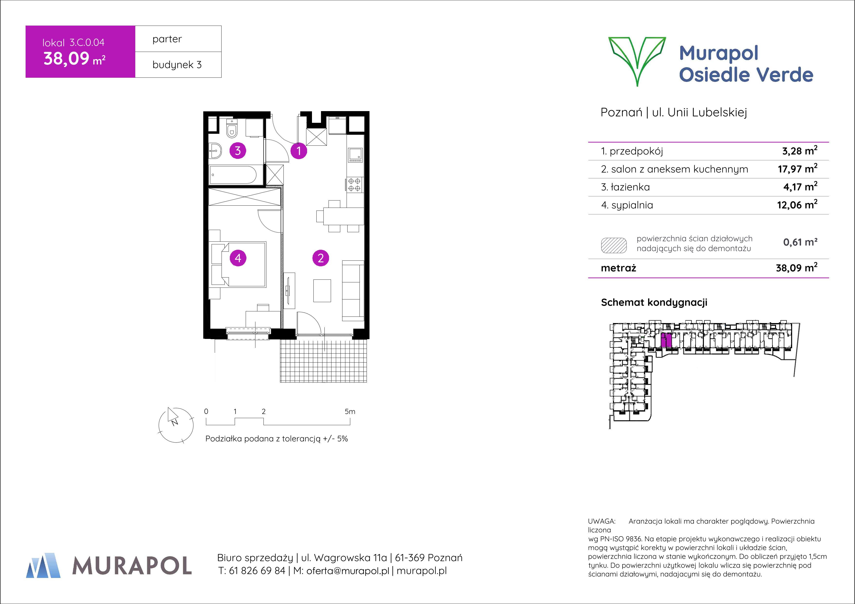 Mieszkanie 38,09 m², parter, oferta nr 3.C.0.04, Murapol Osiedle Verde, Poznań, Żegrze, Starołęka, ul. Wagrowska-idx