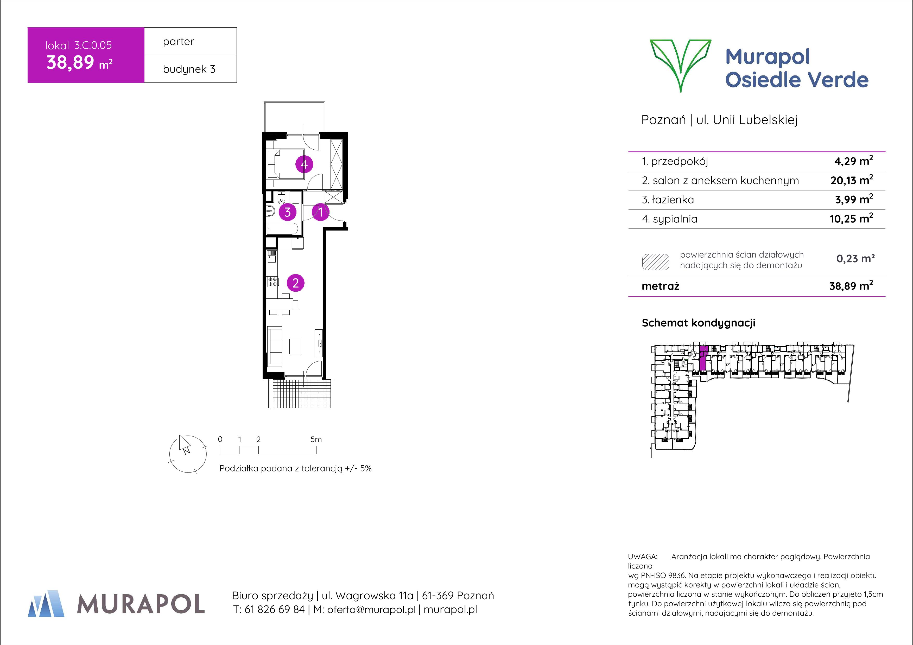 Mieszkanie 38,89 m², parter, oferta nr 3.C.0.05, Murapol Osiedle Verde, Poznań, Żegrze, Starołęka, ul. Wagrowska-idx