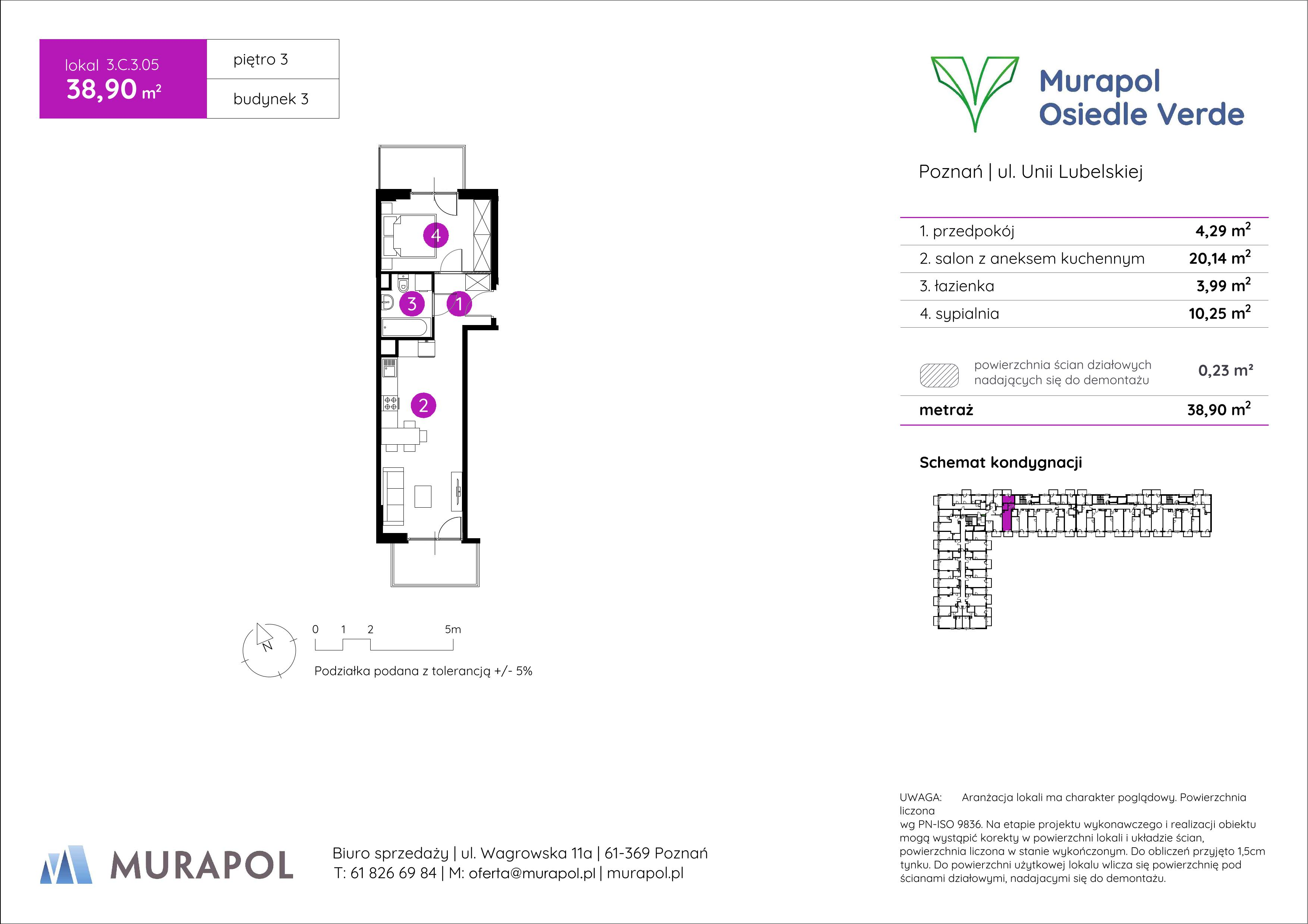 Mieszkanie 38,90 m², piętro 3, oferta nr 3.C.3.05, Murapol Osiedle Verde, Poznań, Żegrze, Starołęka, ul. Wagrowska-idx