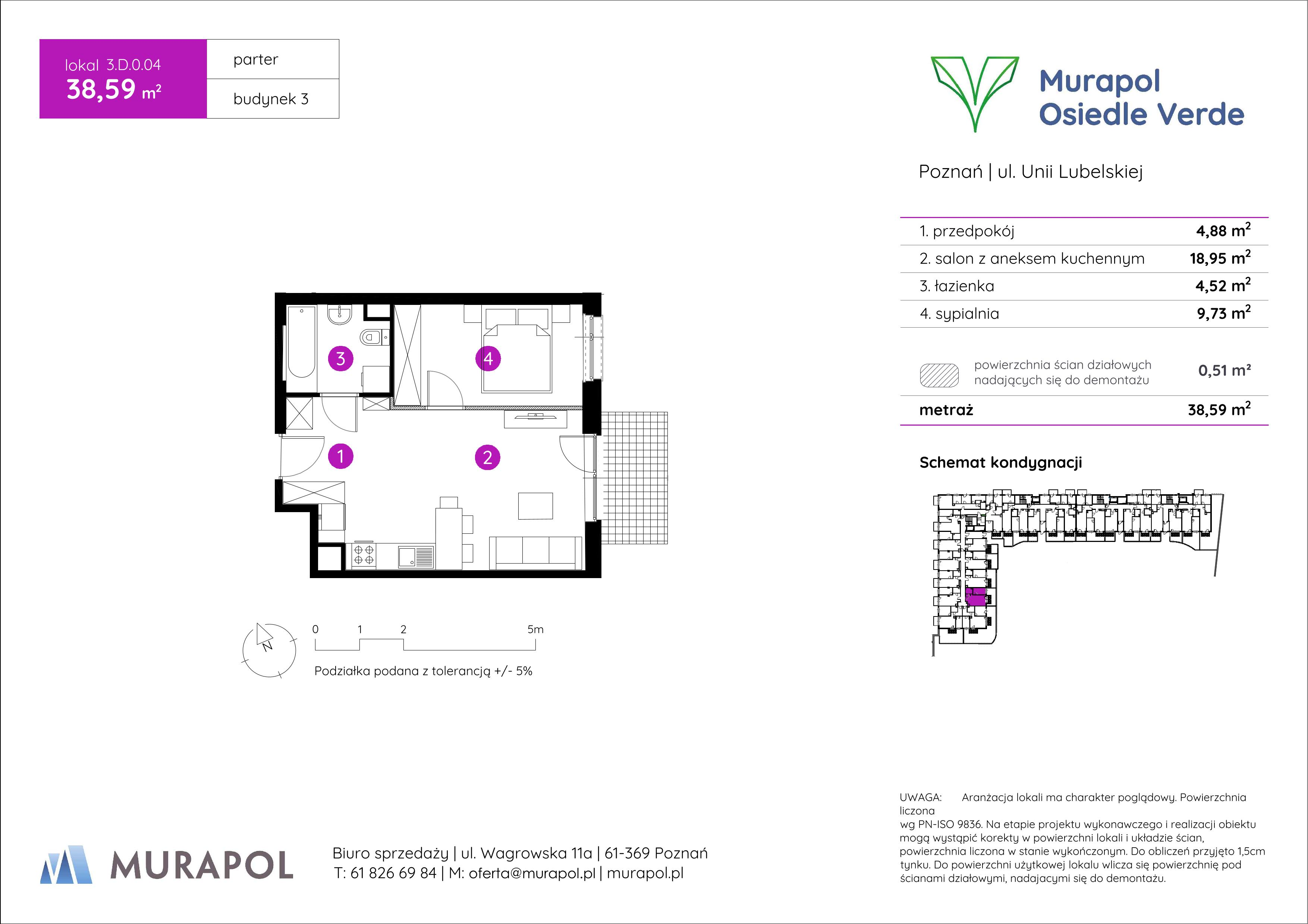 Mieszkanie 38,59 m², parter, oferta nr 3.D.0.04, Murapol Osiedle Verde, Poznań, Żegrze, Starołęka, ul. Wagrowska-idx