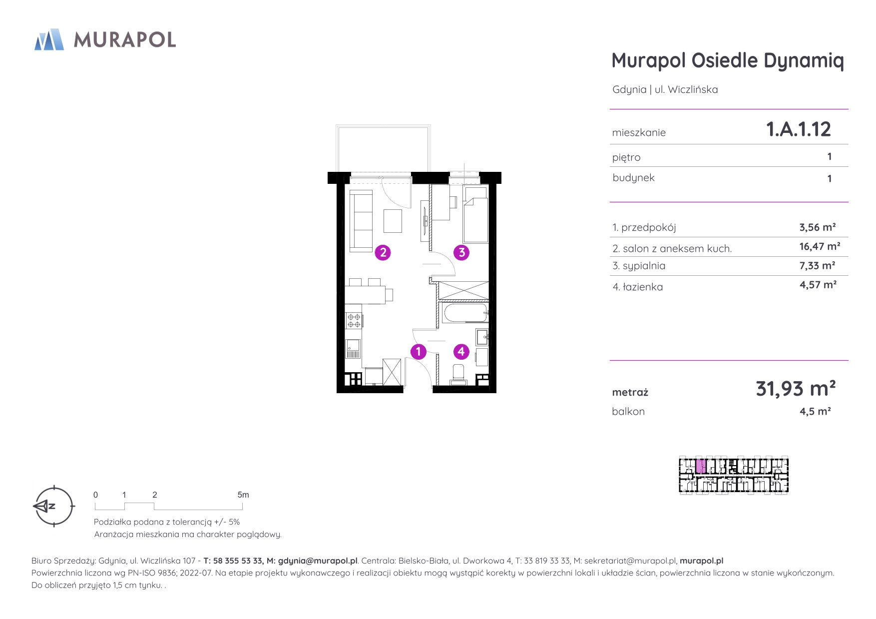 Mieszkanie 31,93 m², piętro 1, oferta nr 1.A.1.12, Murapol Osiedle Dynamiq, Gdynia, Chwarzno-Wiczlino, ul. Wiczlińska-idx