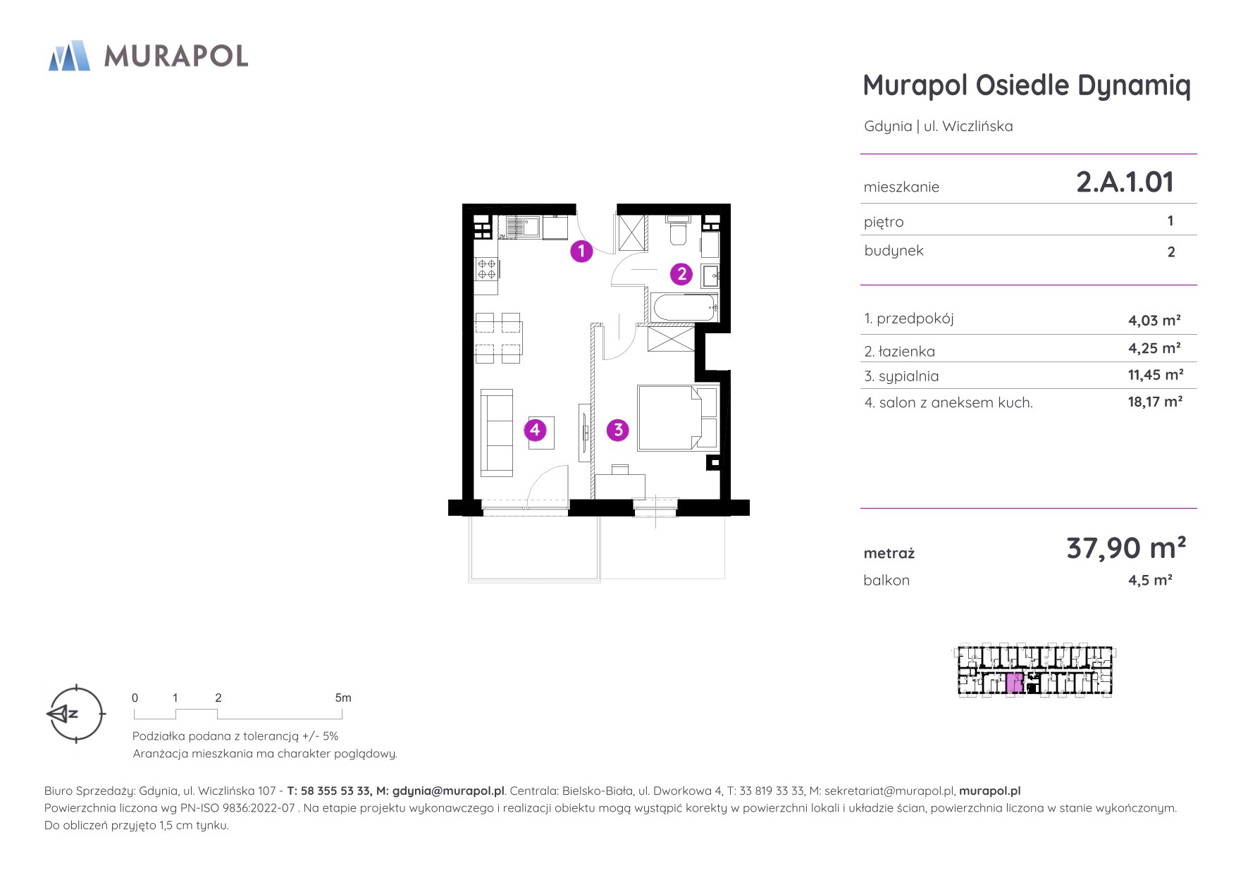 Mieszkanie 37,90 m², piętro 1, oferta nr 2.A.1.01, Murapol Osiedle Dynamiq, Gdynia, Chwarzno-Wiczlino, ul. Wiczlińska-idx