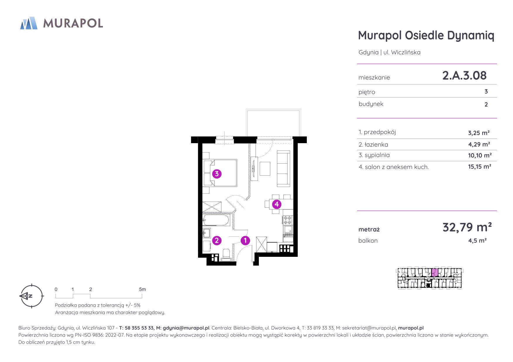 Mieszkanie 32,79 m², piętro 3, oferta nr 2.A.3.08, Murapol Osiedle Dynamiq, Gdynia, Chwarzno-Wiczlino, ul. Wiczlińska-idx