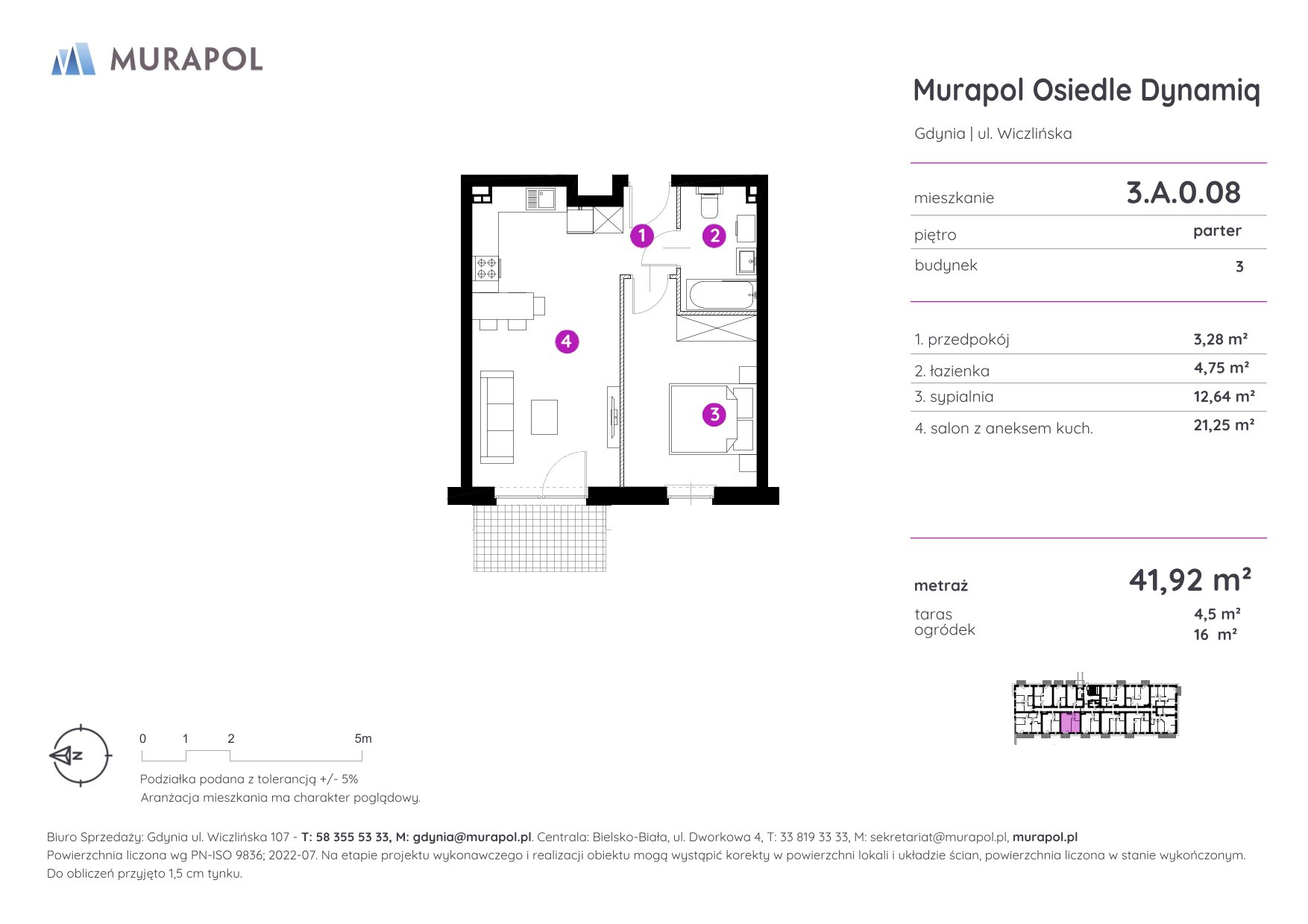 Mieszkanie 41,92 m², parter, oferta nr 3.A.0.08, Murapol Osiedle Dynamiq, Gdynia, Chwarzno-Wiczlino, ul. Wiczlińska-idx