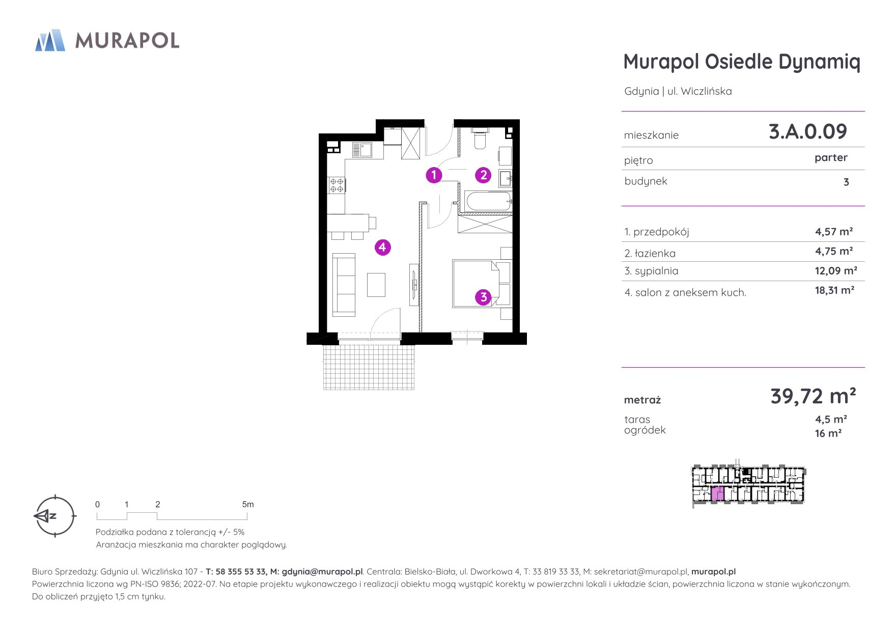 Mieszkanie 39,72 m², parter, oferta nr 3.A.0.09, Murapol Osiedle Dynamiq, Gdynia, Chwarzno-Wiczlino, ul. Wiczlińska-idx