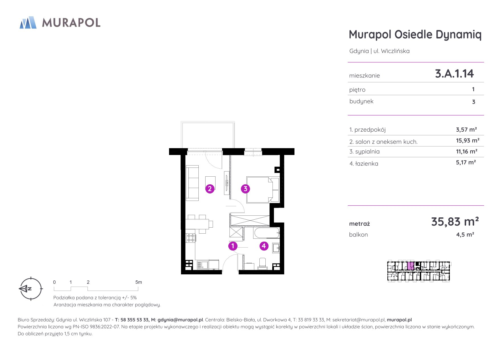 Mieszkanie 35,83 m², piętro 1, oferta nr 3.A.1.14, Murapol Osiedle Dynamiq, Gdynia, Chwarzno-Wiczlino, ul. Wiczlińska-idx