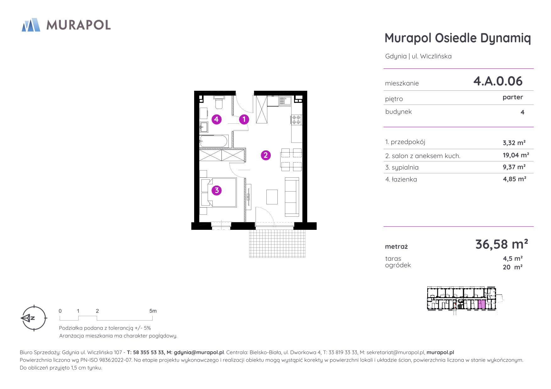 Mieszkanie 36,58 m², parter, oferta nr 4.A.0.06, Murapol Osiedle Dynamiq, Gdynia, Chwarzno-Wiczlino, ul. Wiczlińska-idx