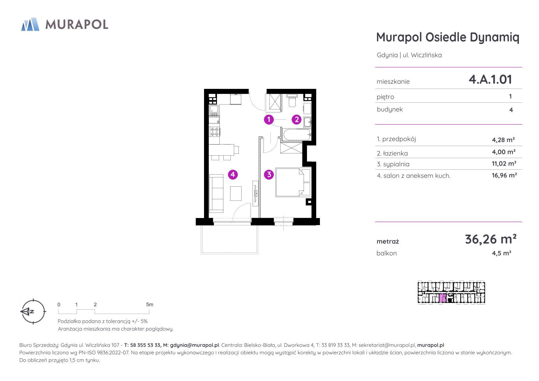 Mieszkanie 36,26 m², piętro 1, oferta nr 4.A.1.01, Murapol Osiedle Dynamiq, Gdynia, Chwarzno-Wiczlino, ul. Wiczlińska-idx