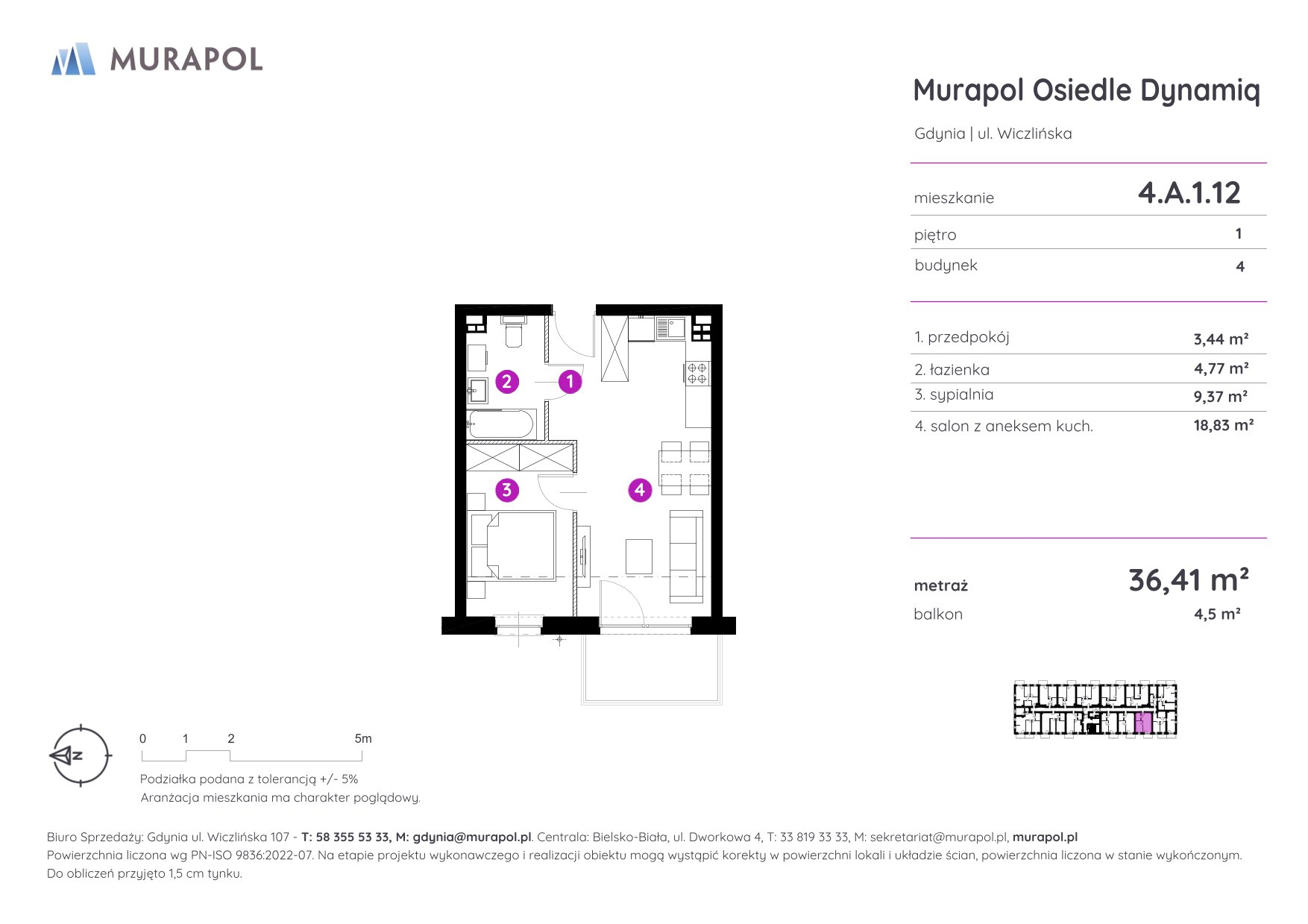 Mieszkanie 36,41 m², piętro 1, oferta nr 4.A.1.12, Murapol Osiedle Dynamiq, Gdynia, Chwarzno-Wiczlino, ul. Wiczlińska-idx