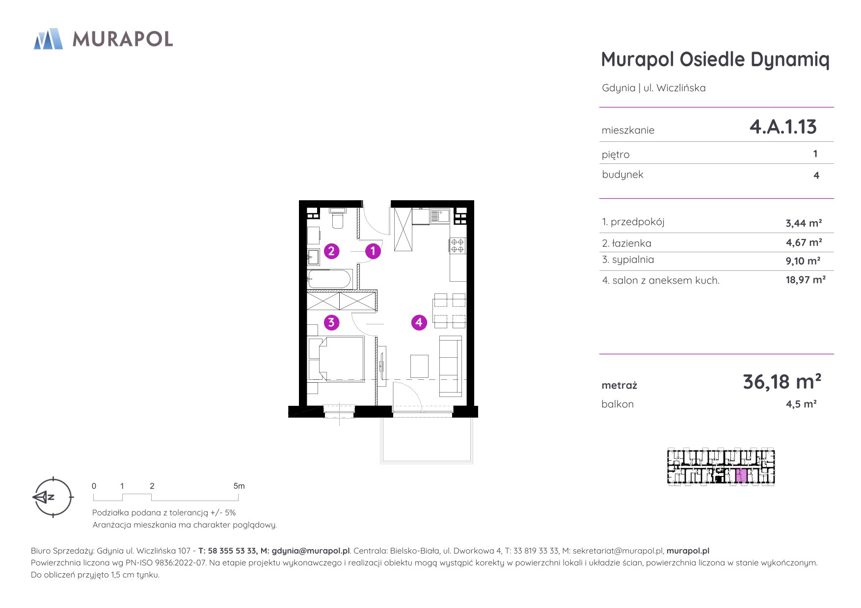 Mieszkanie 36,18 m², piętro 1, oferta nr 4.A.1.13, Murapol Osiedle Dynamiq, Gdynia, Chwarzno-Wiczlino, ul. Wiczlińska-idx