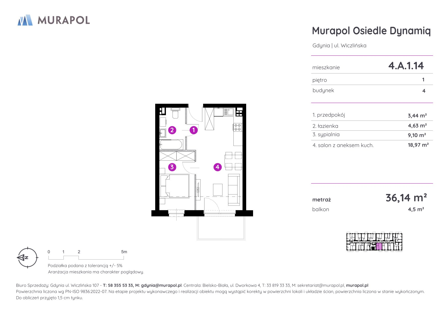 Mieszkanie 36,14 m², piętro 1, oferta nr 4.A.1.14, Murapol Osiedle Dynamiq, Gdynia, Chwarzno-Wiczlino, ul. Wiczlińska-idx