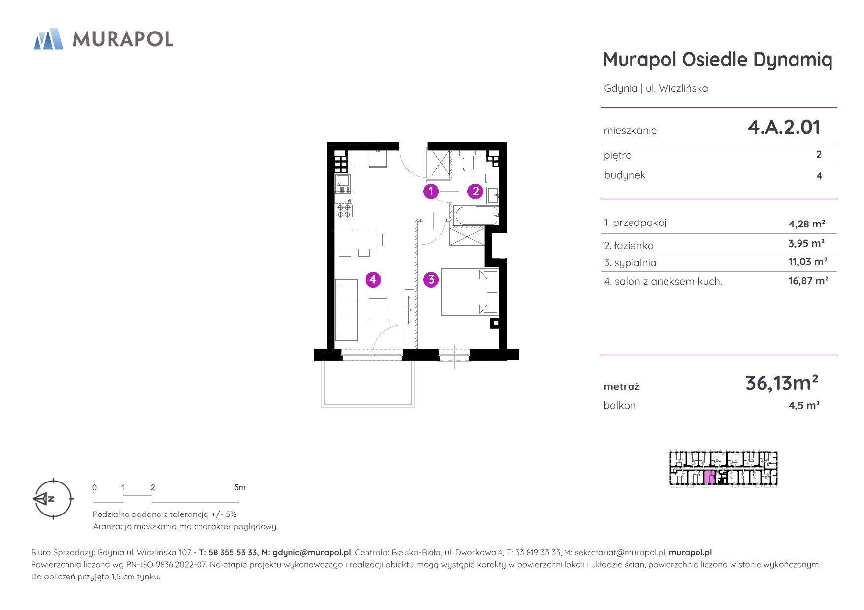 Mieszkanie 36,13 m², piętro 2, oferta nr 4.A.2.01, Murapol Osiedle Dynamiq, Gdynia, Chwarzno-Wiczlino, ul. Wiczlińska-idx