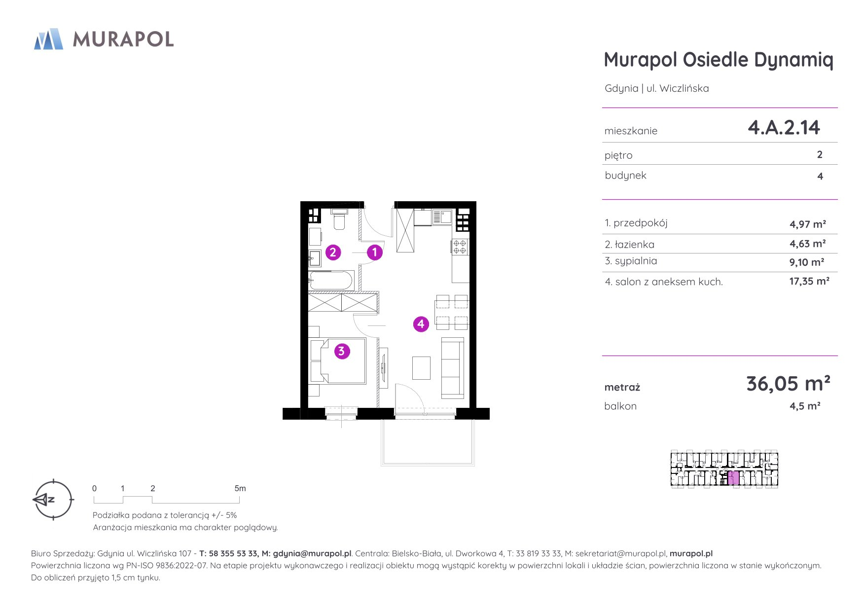 Mieszkanie 36,05 m², piętro 2, oferta nr 4.A.2.14, Murapol Osiedle Dynamiq, Gdynia, Chwarzno-Wiczlino, ul. Wiczlińska-idx