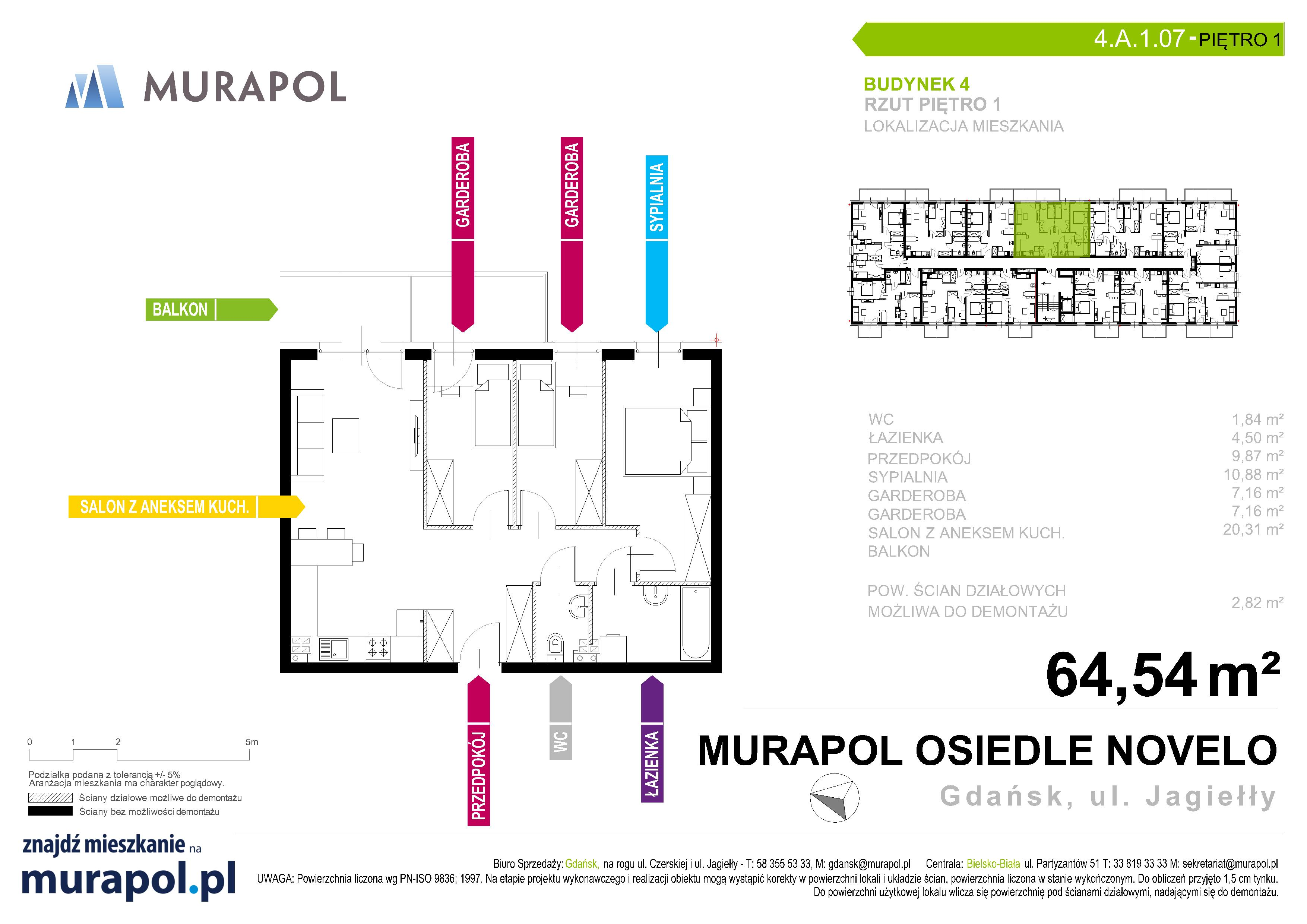 Mieszkanie 64,54 m², piętro 1, oferta nr 4.A.1.07, Murapol Osiedle Novelo, Gdańsk, Orunia Górna-Gdańsk Południe, Gdańsk-Południe, ul. Władysława Jagiełły-idx