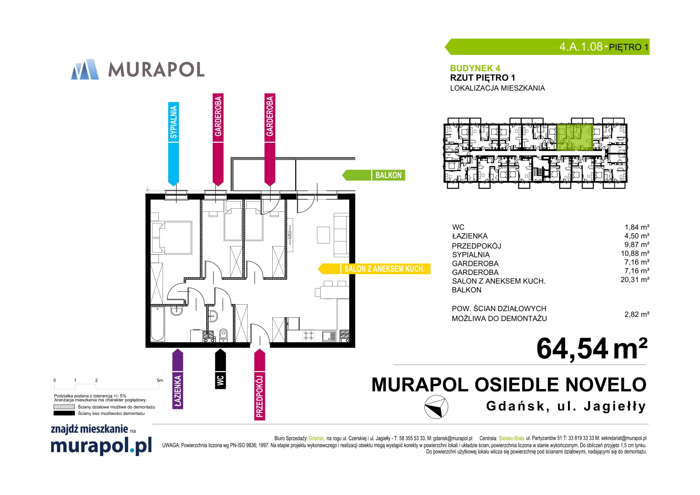 Mieszkanie 64,54 m², piętro 1, oferta nr 4.A.1.08, Murapol Osiedle Novelo, Gdańsk, Orunia Górna-Gdańsk Południe, Gdańsk-Południe, ul. Władysława Jagiełły-idx