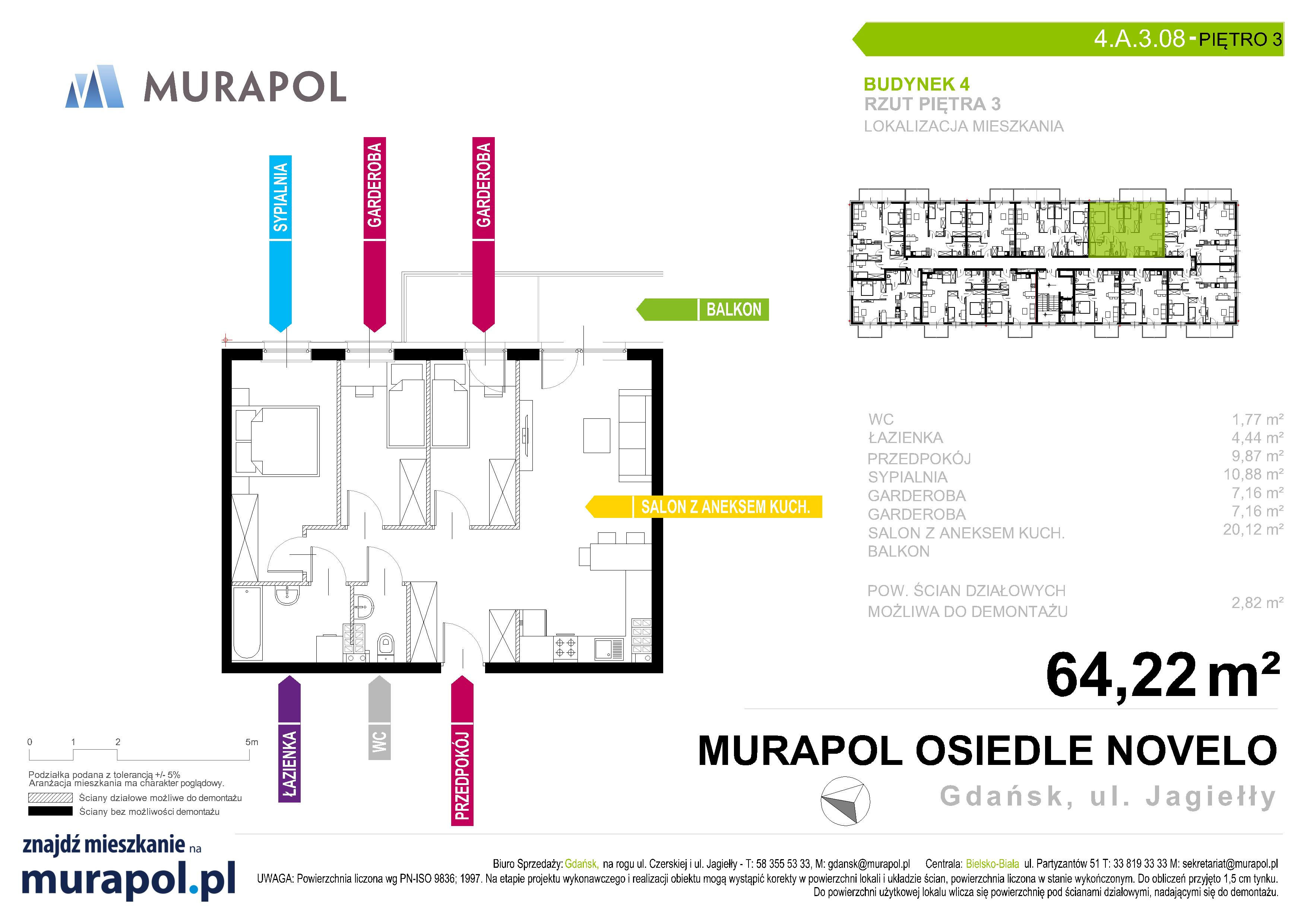 Mieszkanie 64,22 m², piętro 3, oferta nr 4.A.3.08, Murapol Osiedle Novelo, Gdańsk, Orunia Górna-Gdańsk Południe, Gdańsk-Południe, ul. Władysława Jagiełły-idx