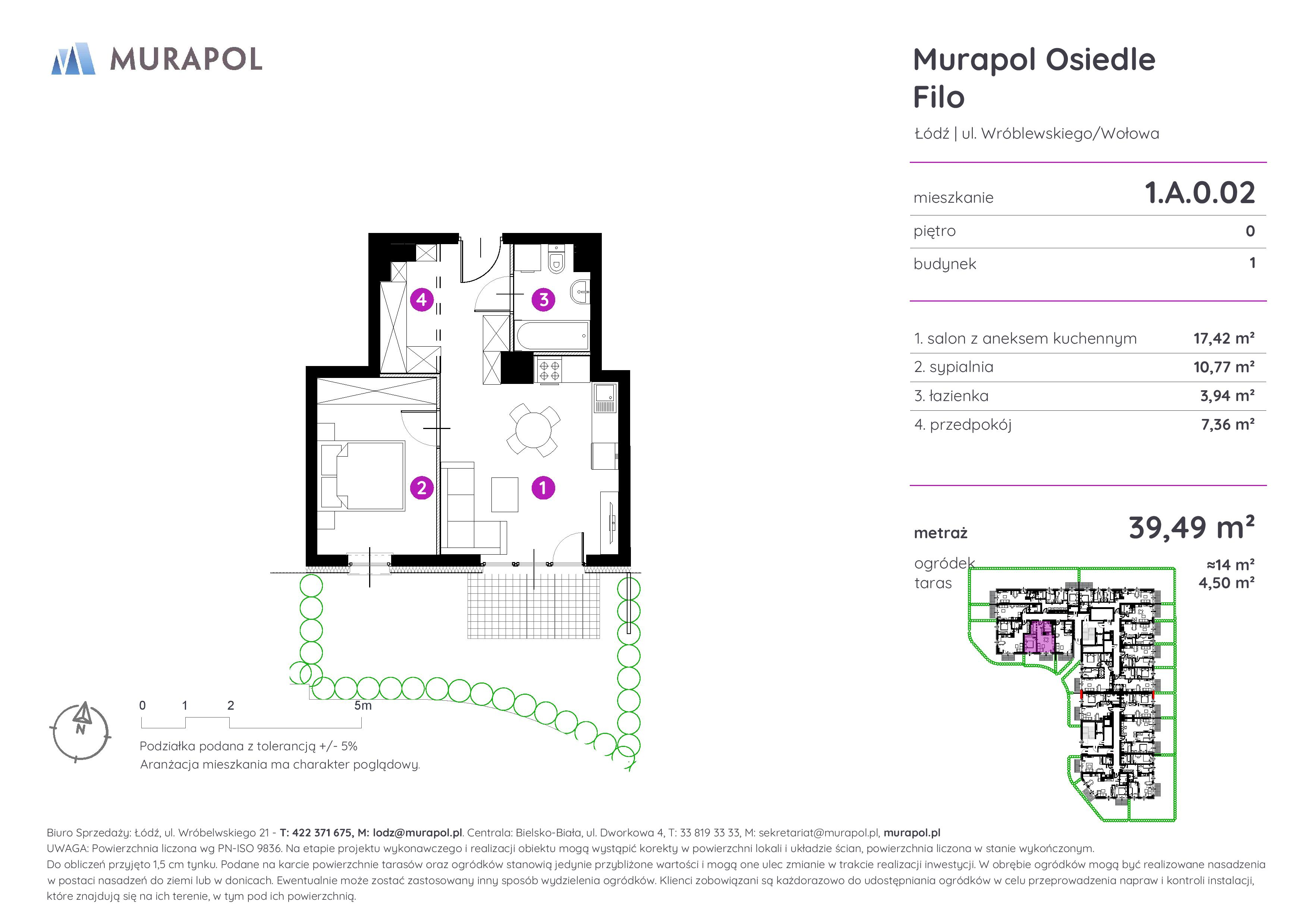 Mieszkanie 39,49 m², parter, oferta nr 1.A.0.02, Murapol Osiedle Filo, Łódź, Polesie, Stare Polesie, ul. Wołowa-idx