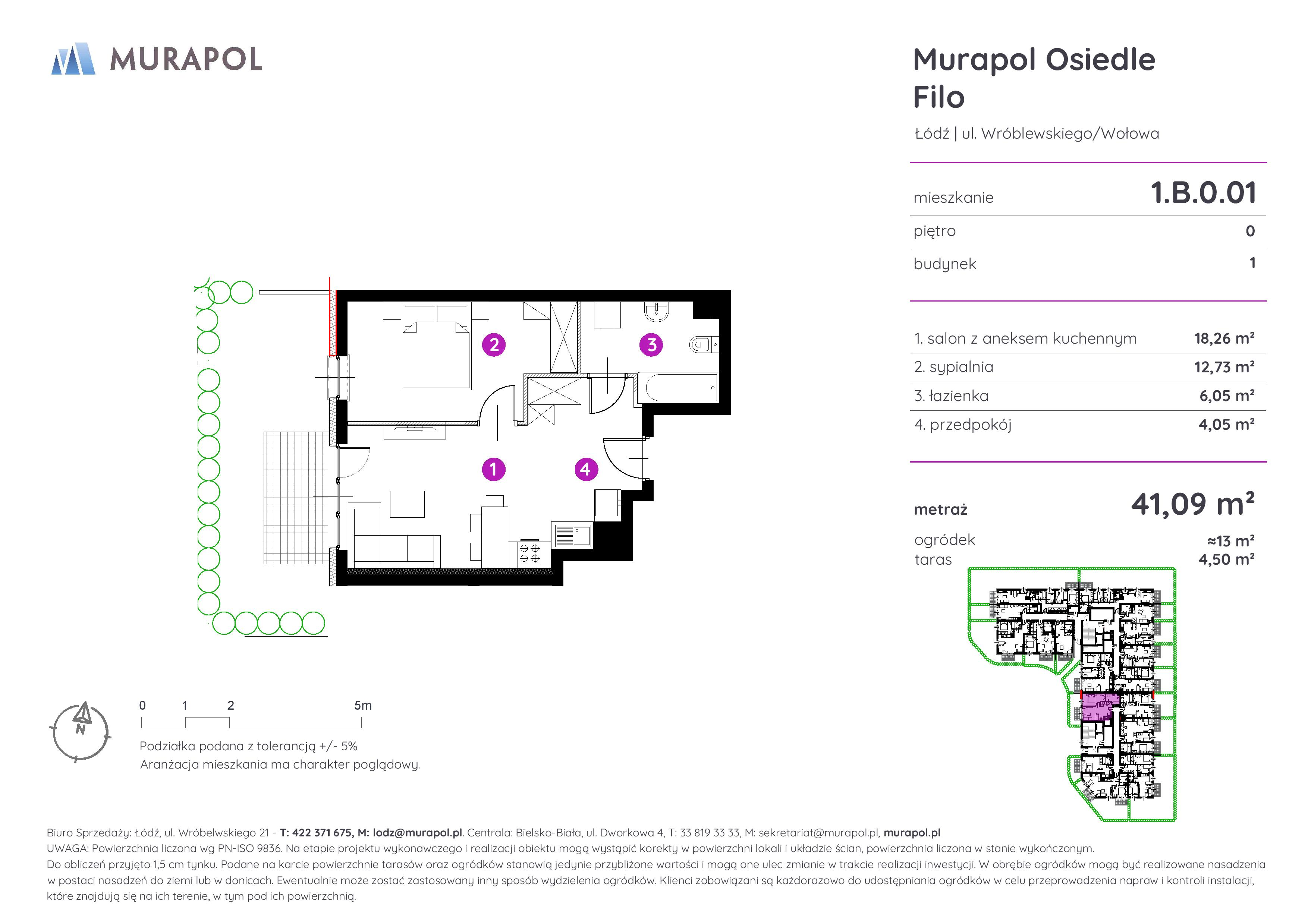 Mieszkanie 41,09 m², parter, oferta nr 1.B.0.01, Murapol Osiedle Filo, Łódź, Polesie, Stare Polesie, ul. Wołowa-idx