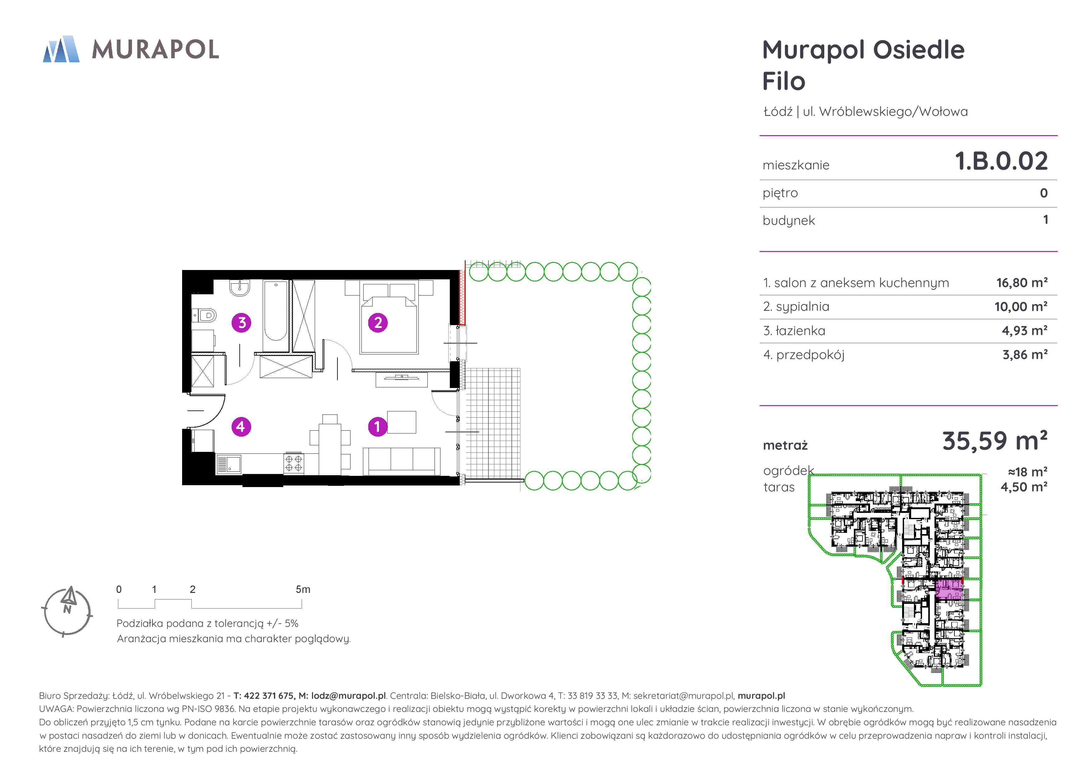 Mieszkanie 35,59 m², parter, oferta nr 1.B.0.02, Murapol Osiedle Filo, Łódź, Polesie, Stare Polesie, ul. Wołowa-idx