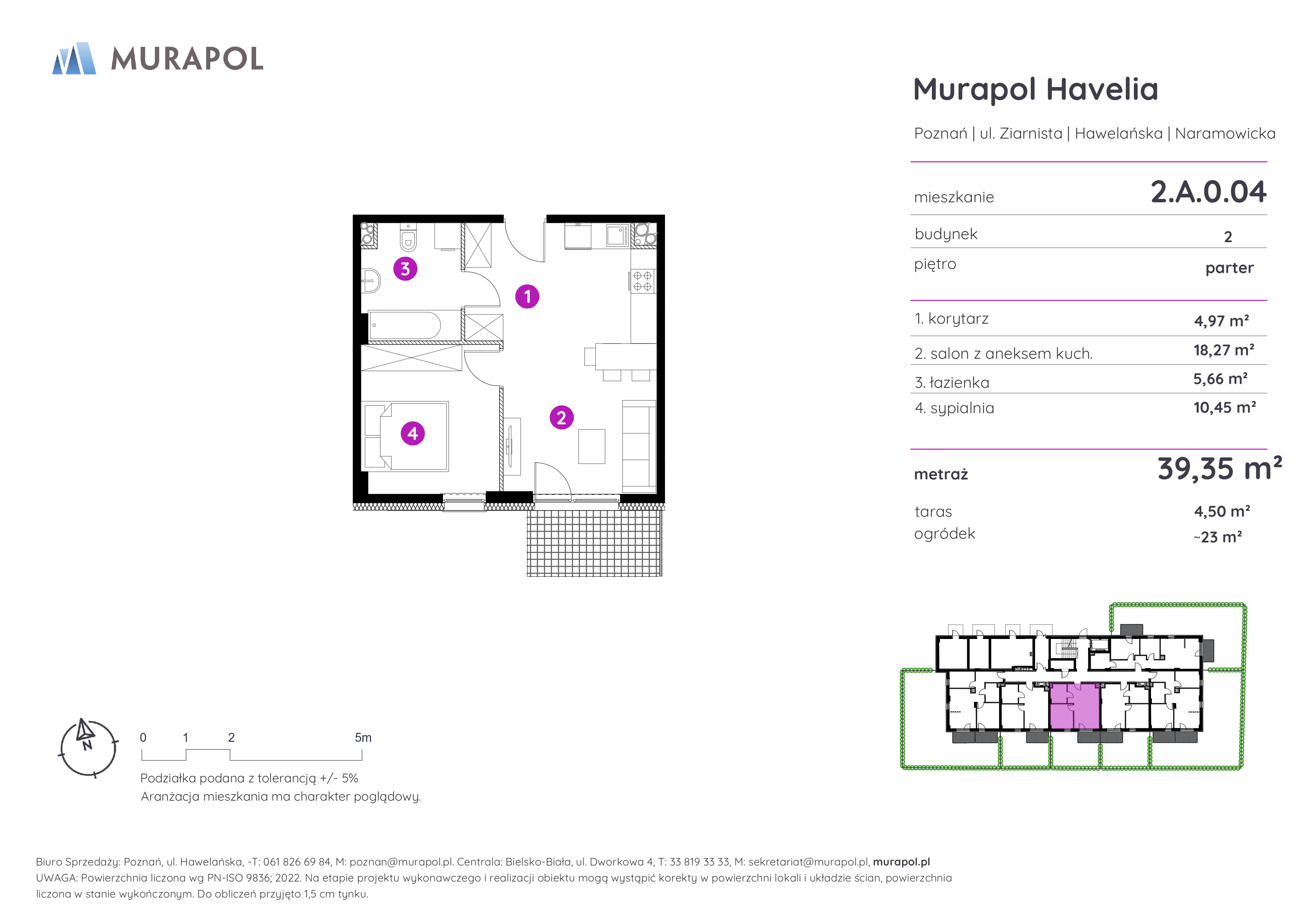 Mieszkanie 39,35 m², parter, oferta nr 2.A.0.04, Murapol Havelia, Poznań, Winogrady, Stare Winogrady, ul. Ziarnista / Naramowicka-idx