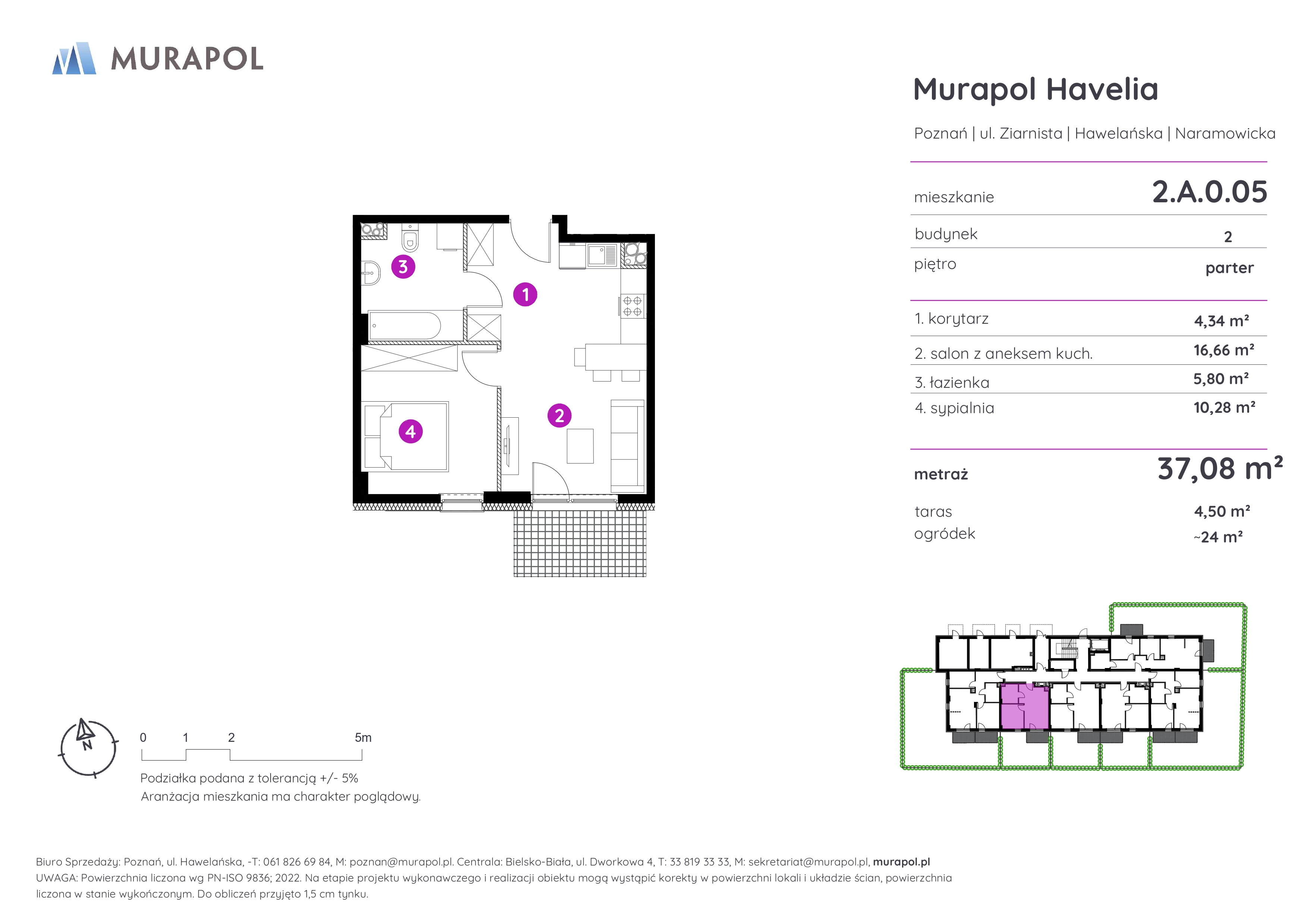 Mieszkanie 37,08 m², parter, oferta nr 2.A.0.05, Murapol Havelia, Poznań, Winogrady, Stare Winogrady, ul. Ziarnista / Naramowicka-idx