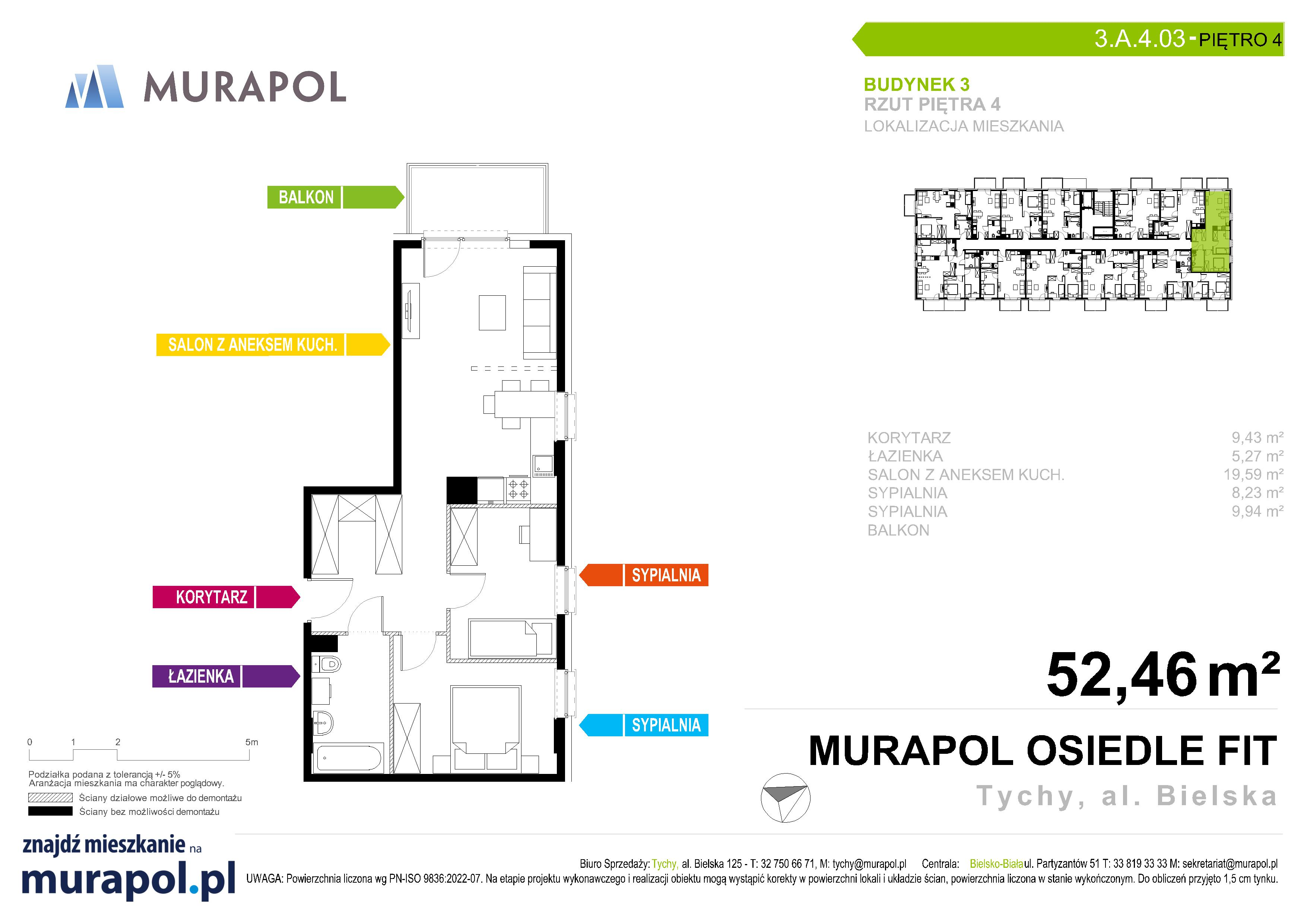 Mieszkanie 52,46 m², piętro 4, oferta nr 3.A.4.03, Murapol Osiedle Fit, Tychy, al. Bielska-idx