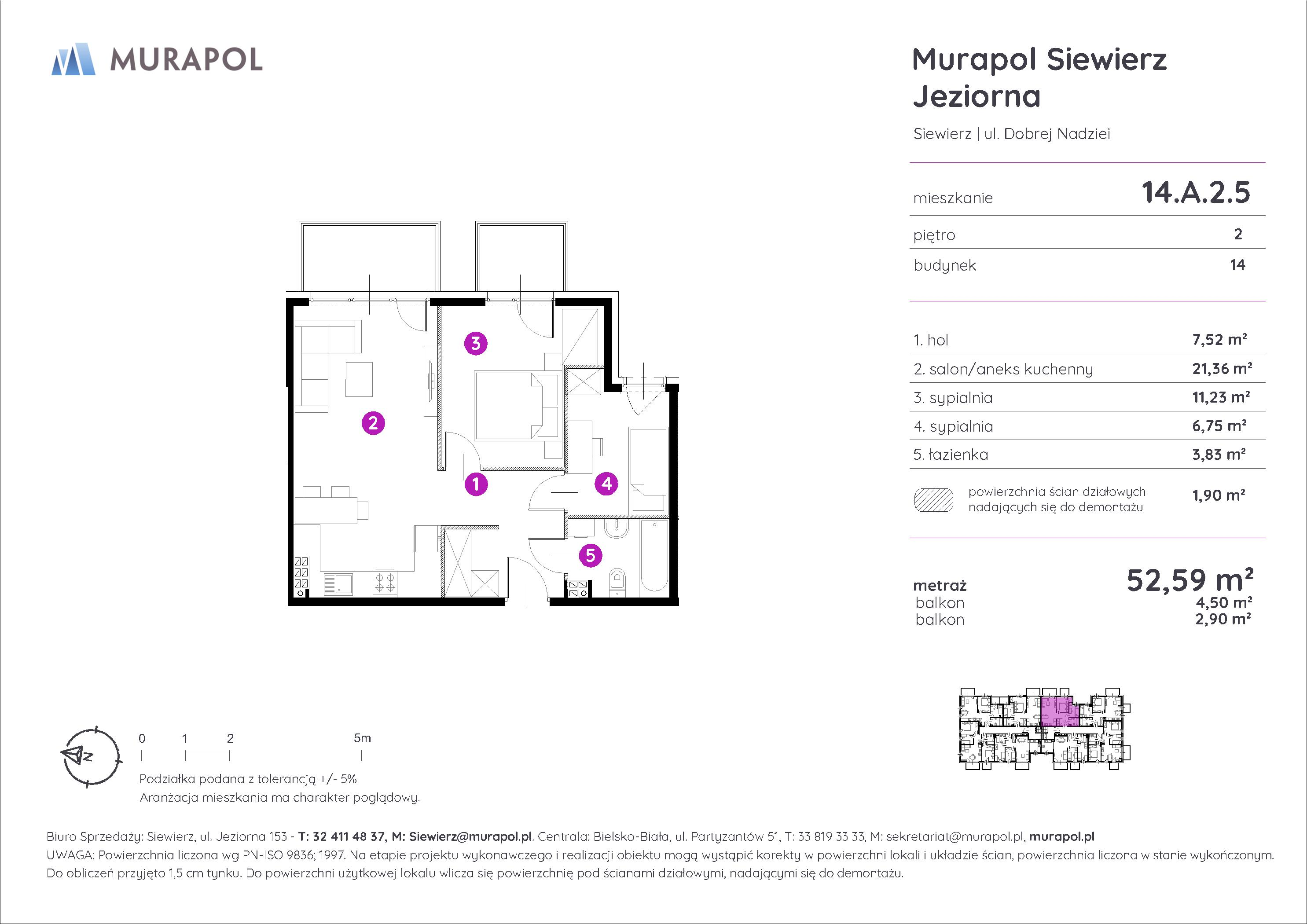 Mieszkanie 52,59 m², piętro 2, oferta nr 14.A.2.5, Murapol Siewierz Jeziorna - Gotowe mieszkania, Siewierz, ul. Jeziorna 153-idx