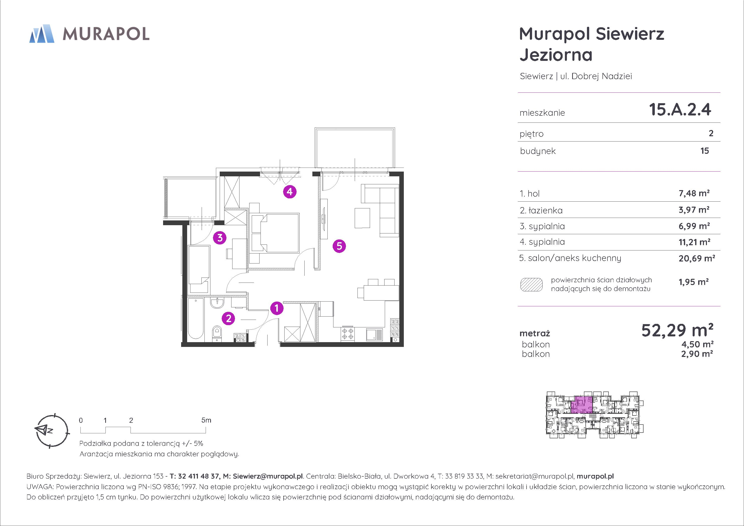 Mieszkanie 52,29 m², piętro 2, oferta nr 15.A.2.4, Murapol Siewierz Jeziorna, Siewierz, ul. Jeziorna 153-idx