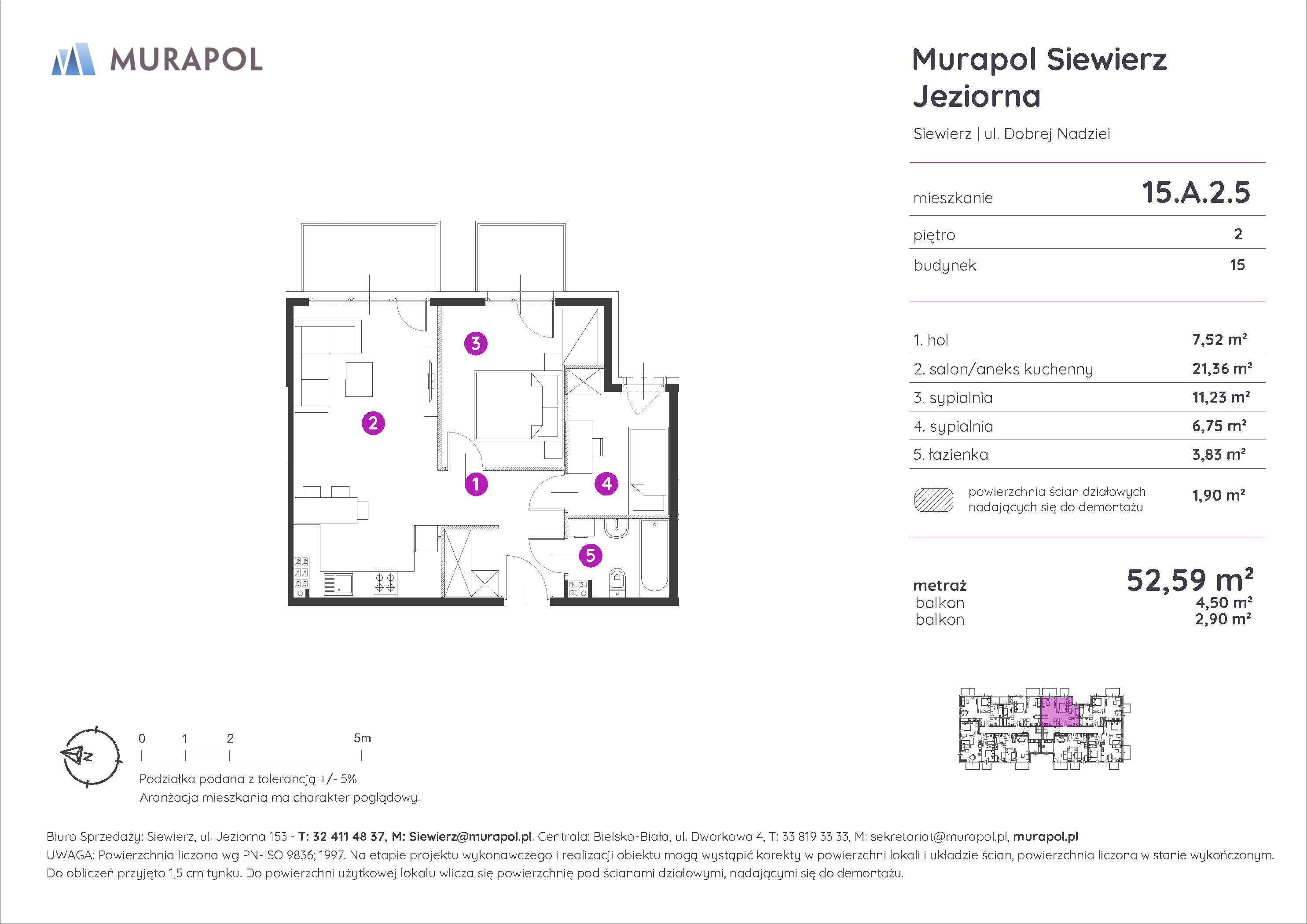 Mieszkanie 52,59 m², piętro 2, oferta nr 15.A.2.5, Murapol Siewierz Jeziorna, Siewierz, ul. Jeziorna 153-idx