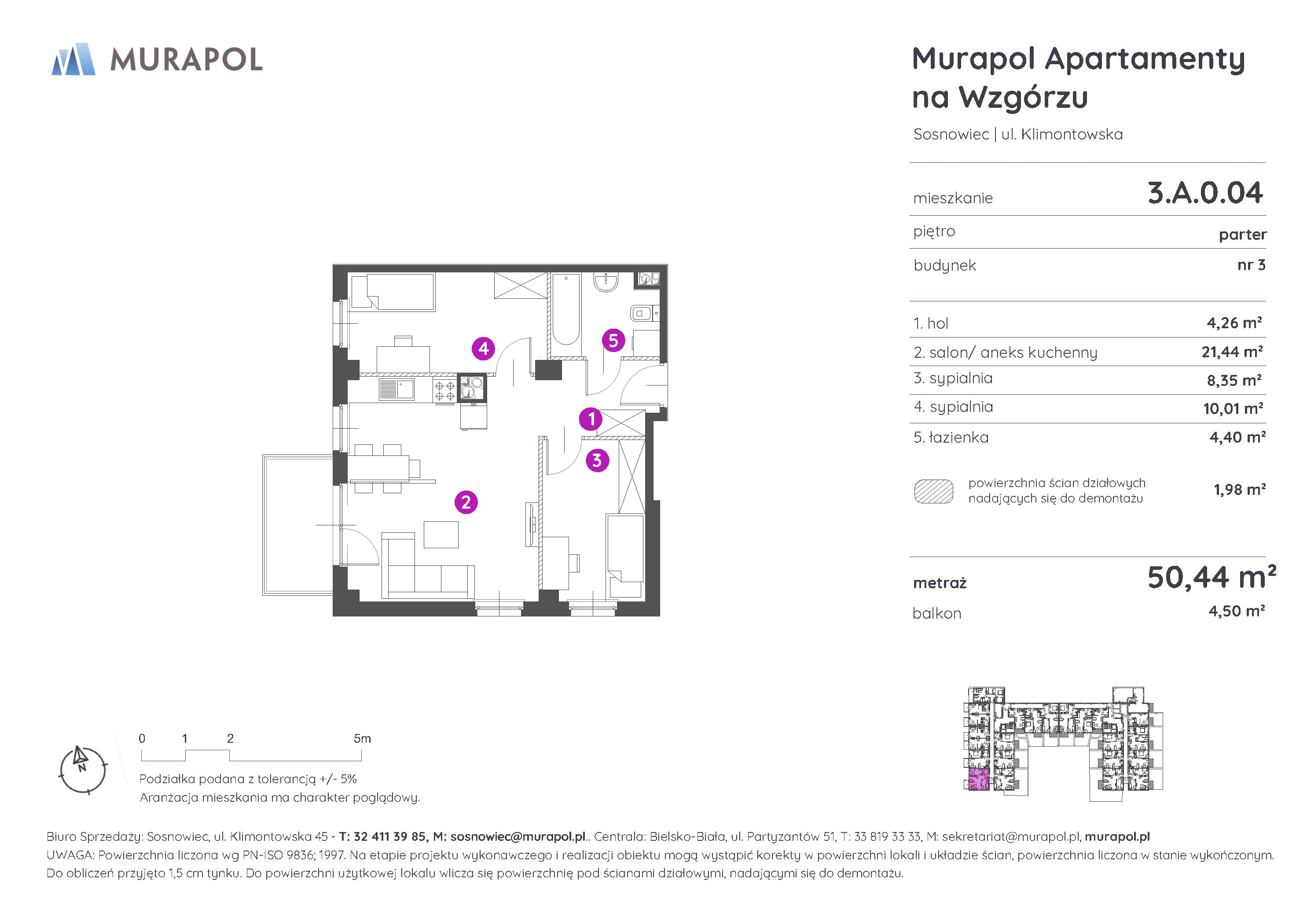 Mieszkanie 50,44 m², parter, oferta nr 3.A.0.04, Murapol Apartamenty Na Wzgórzu - Gotowe mieszkania, Sosnowiec, Klimontów, ul. Klimontowska 45-idx