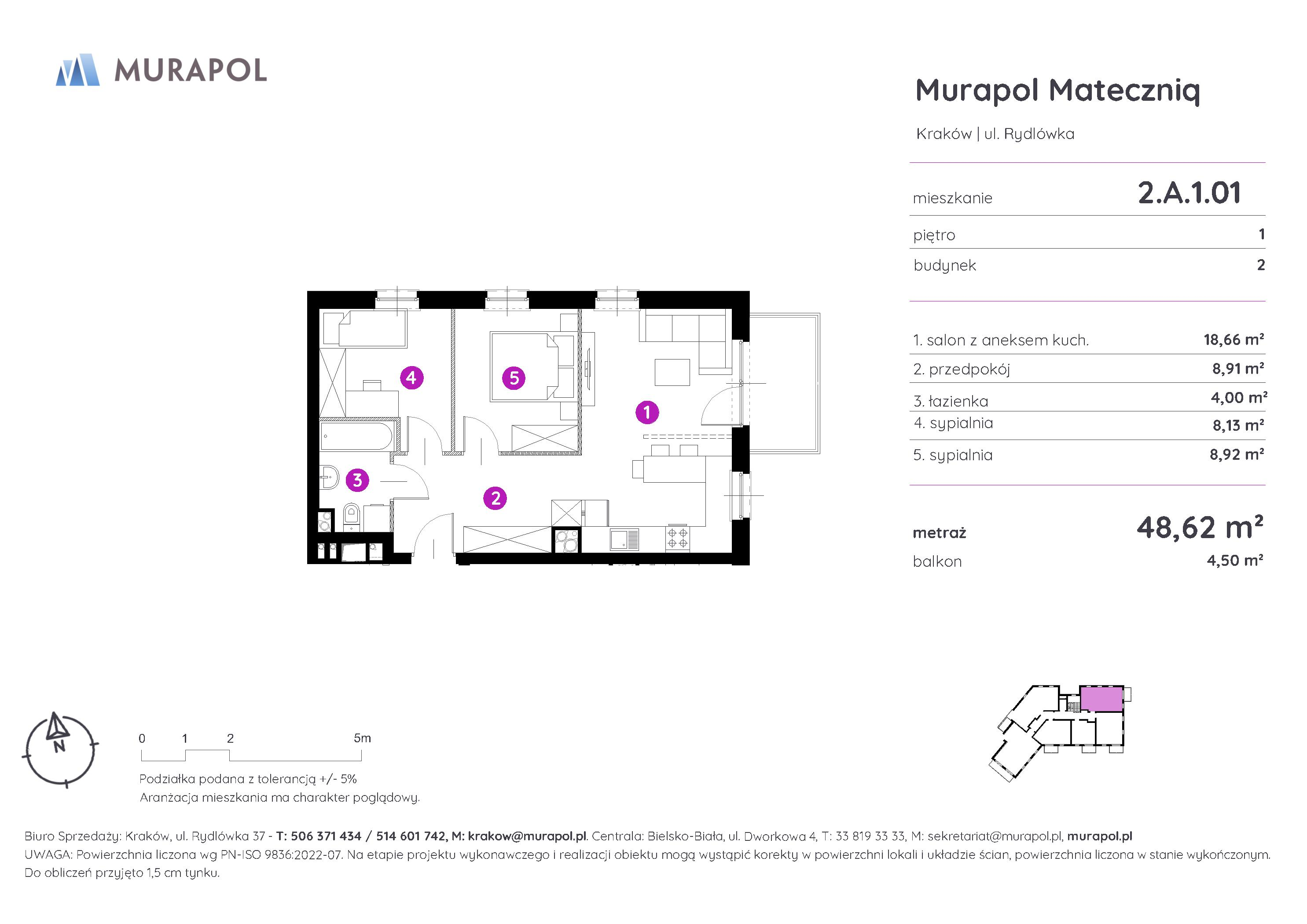 Mieszkanie 48,62 m², piętro 1, oferta nr 2.A.1.01, Murapol Mateczniq, Kraków, Podgórze, Mateczny, ul. Rydlówka-idx