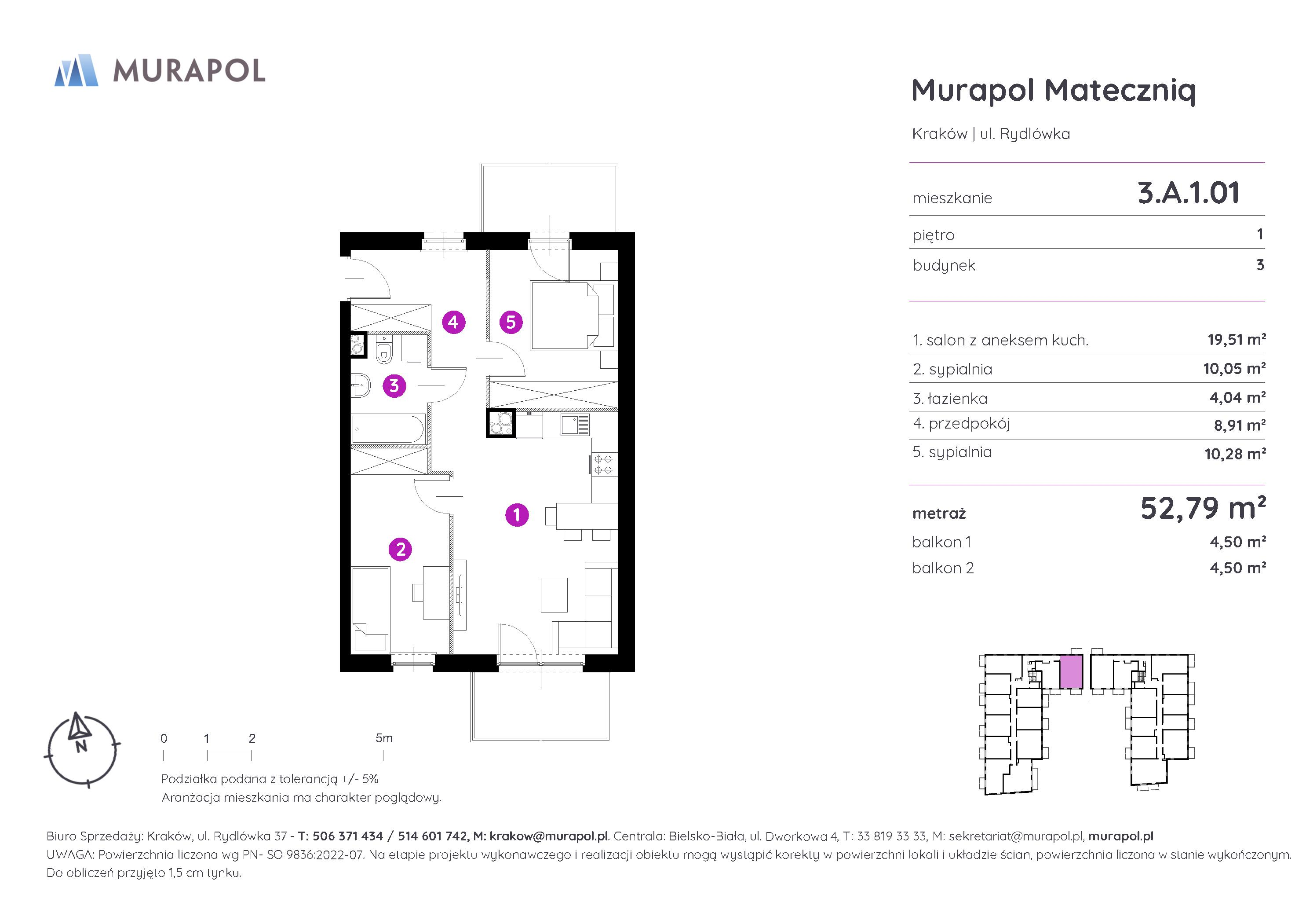 Mieszkanie 52,79 m², piętro 1, oferta nr 3.A.1.01, Murapol Mateczniq, Kraków, Podgórze, Mateczny, ul. Rydlówka-idx