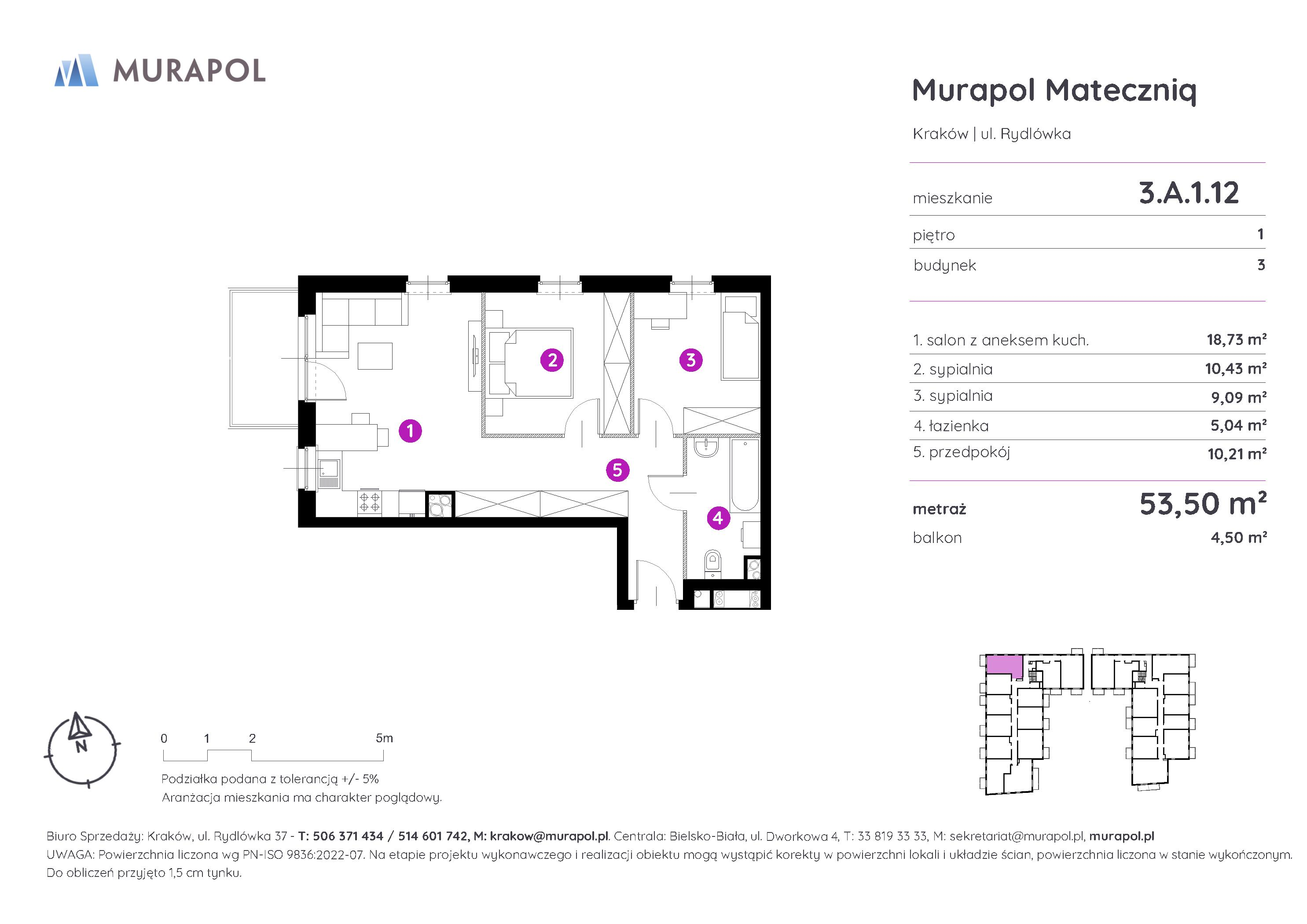 Mieszkanie 53,50 m², piętro 1, oferta nr 3.A.1.12, Murapol Mateczniq, Kraków, Podgórze, Mateczny, ul. Rydlówka-idx