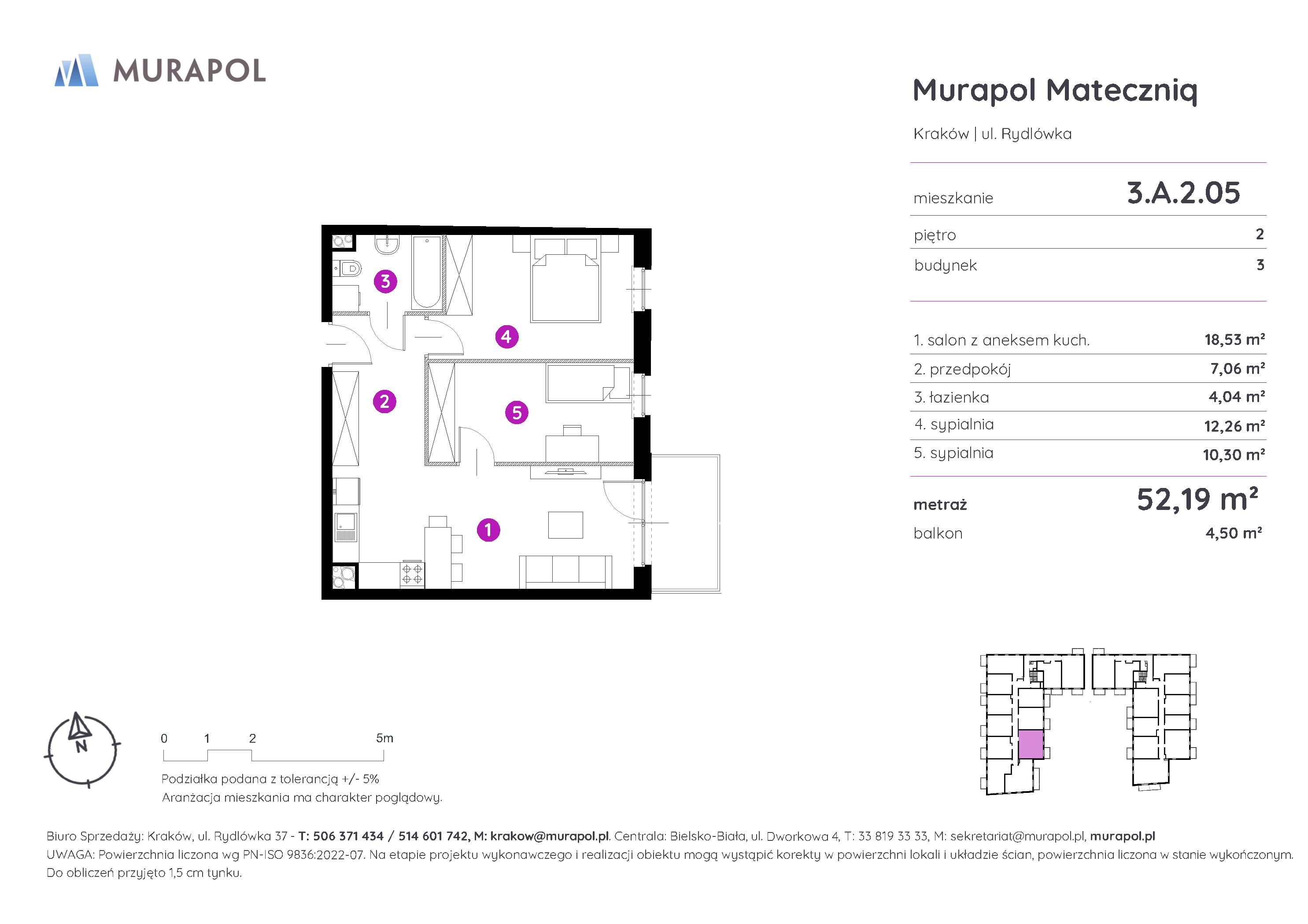 Mieszkanie 52,19 m², piętro 2, oferta nr 3.A.2.05, Murapol Mateczniq, Kraków, Podgórze, Mateczny, ul. Rydlówka-idx