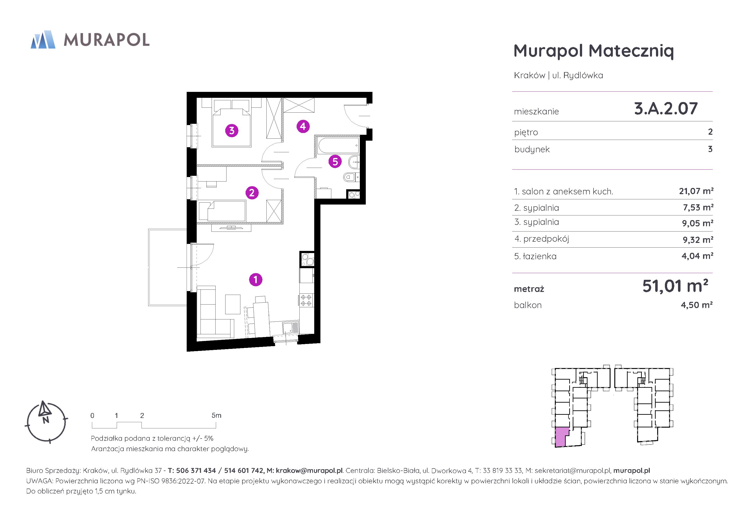 Mieszkanie 51,01 m², piętro 2, oferta nr 3.A.2.07, Murapol Mateczniq, Kraków, Podgórze, Mateczny, ul. Rydlówka-idx