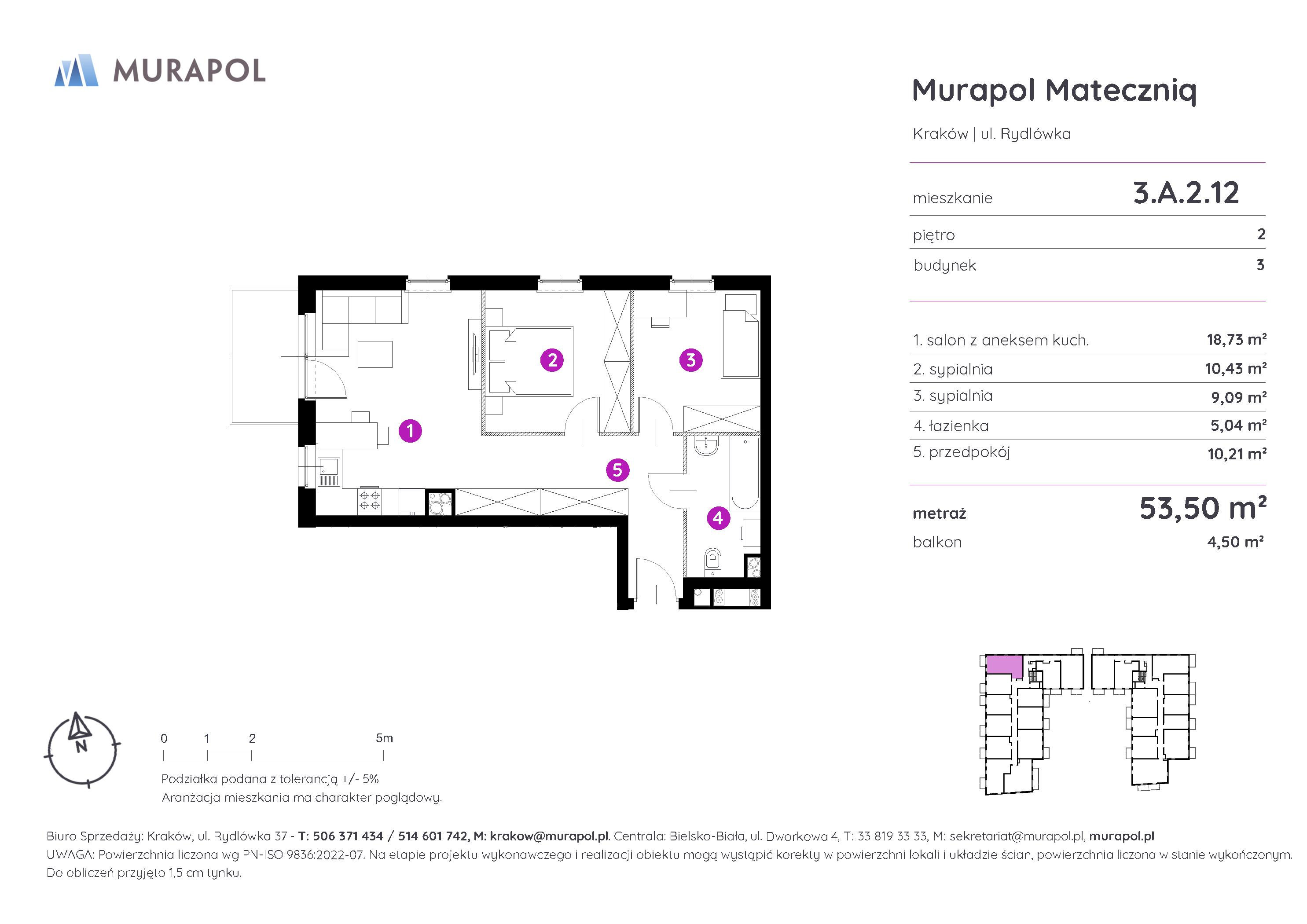 Mieszkanie 53,50 m², piętro 2, oferta nr 3.A.2.12, Murapol Mateczniq, Kraków, Podgórze, Mateczny, ul. Rydlówka-idx