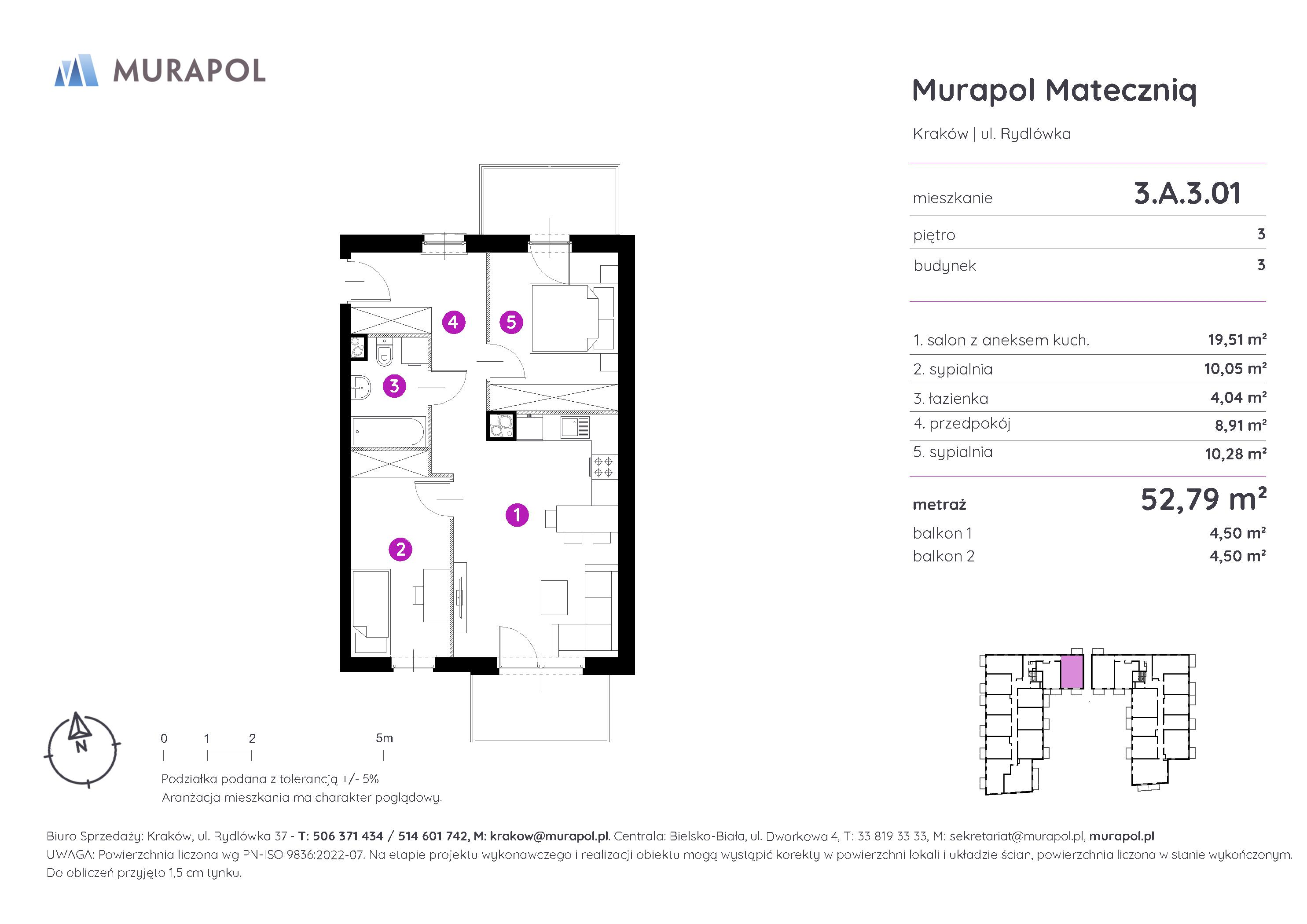 Mieszkanie 52,79 m², piętro 3, oferta nr 3.A.3.01, Murapol Mateczniq, Kraków, Podgórze, Mateczny, ul. Rydlówka-idx