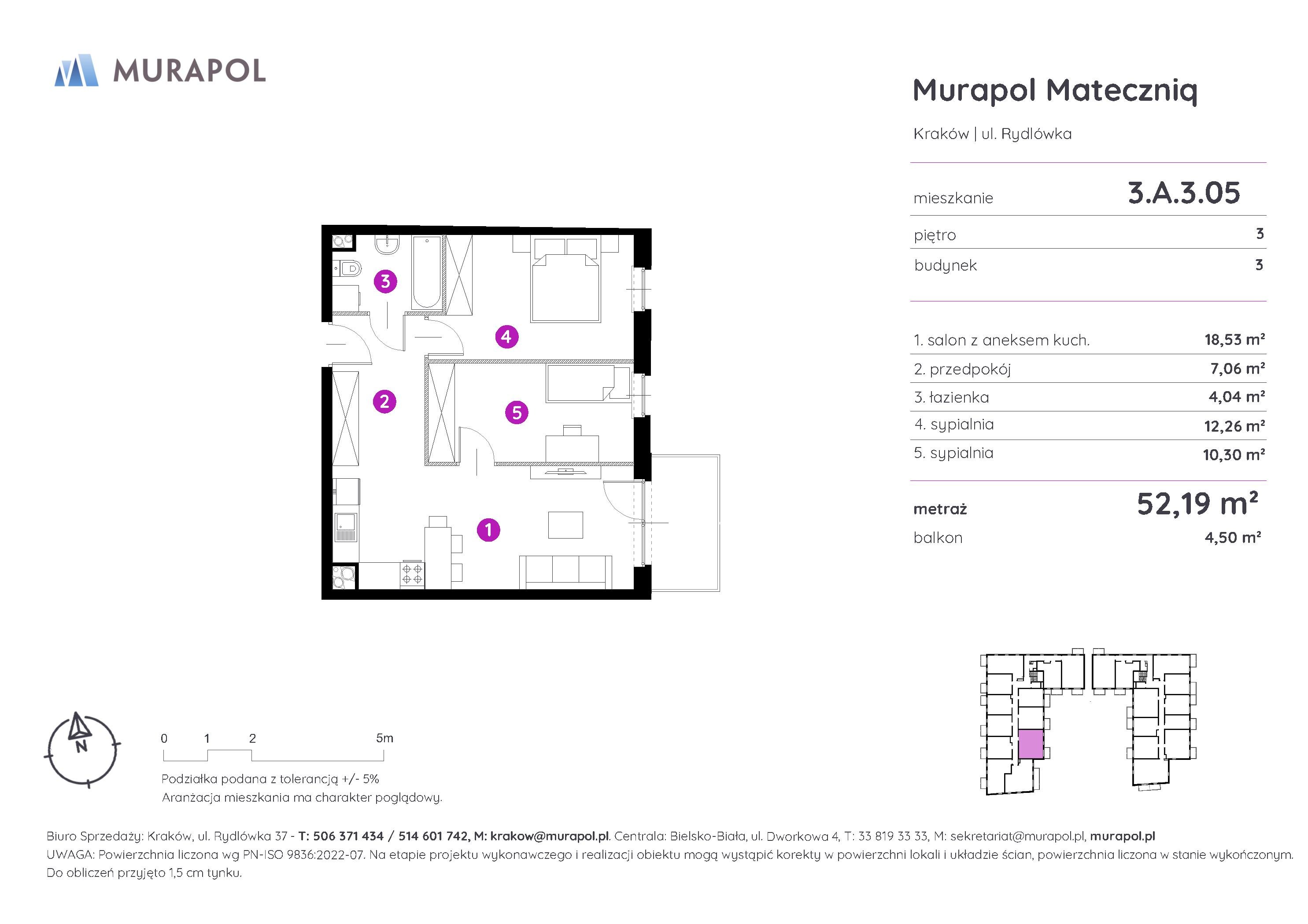 Mieszkanie 52,19 m², piętro 3, oferta nr 3.A.3.05, Murapol Mateczniq, Kraków, Podgórze, Mateczny, ul. Rydlówka-idx