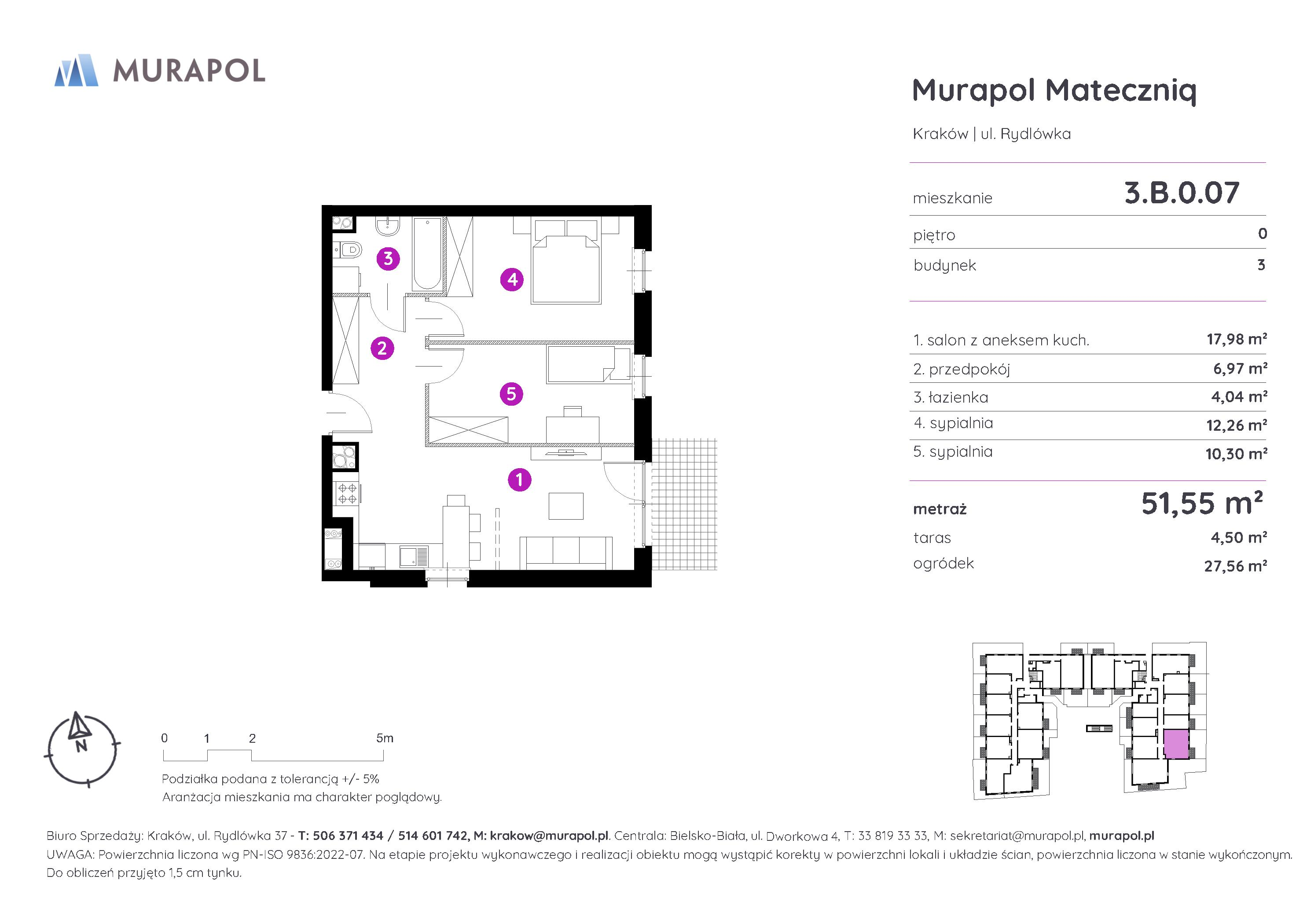 Mieszkanie 51,55 m², parter, oferta nr 3.B.0.07, Murapol Mateczniq, Kraków, Podgórze, Mateczny, ul. Rydlówka-idx