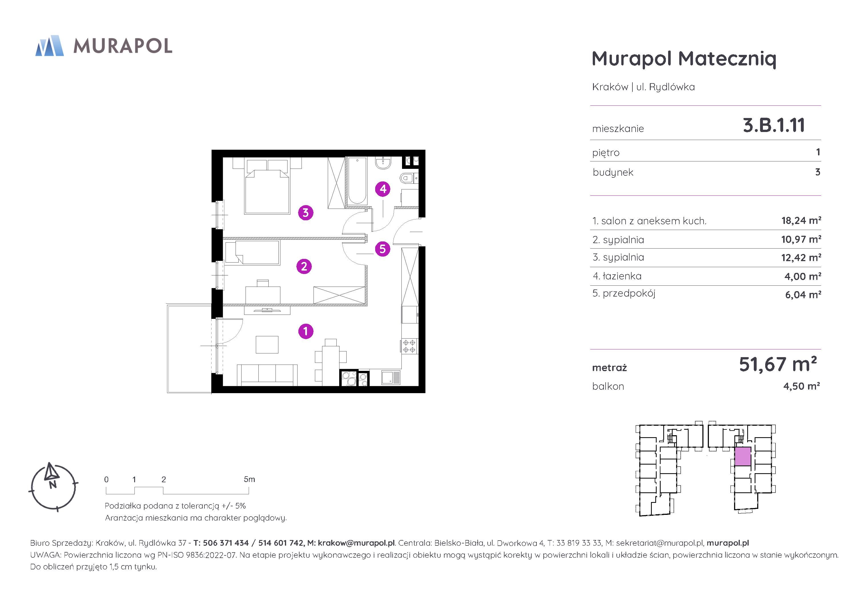 Mieszkanie 51,67 m², piętro 1, oferta nr 3.B.1.11, Murapol Mateczniq, Kraków, Podgórze, Mateczny, ul. Rydlówka-idx