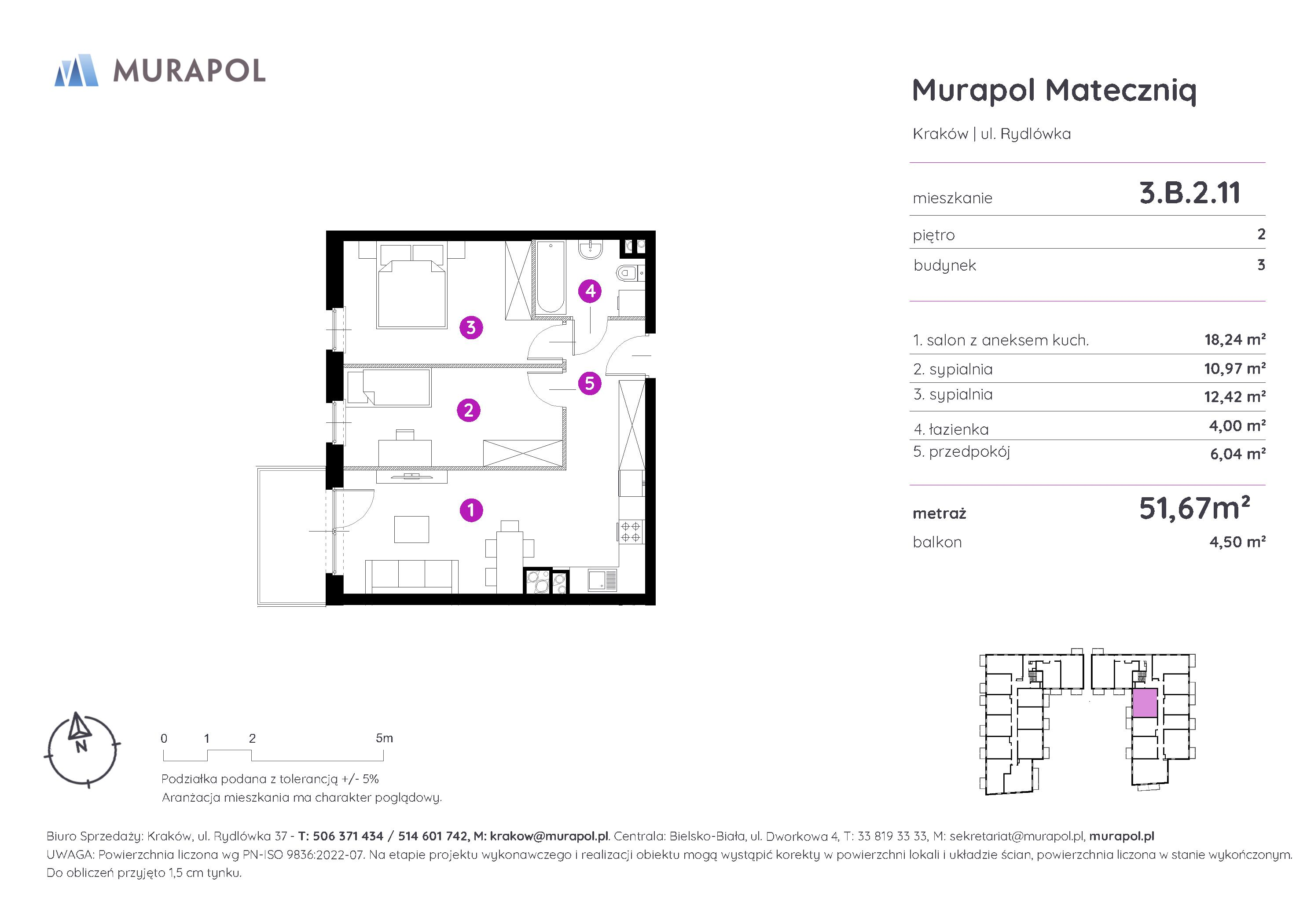 Mieszkanie 51,67 m², piętro 2, oferta nr 3.B.2.11, Murapol Mateczniq, Kraków, Podgórze, Mateczny, ul. Rydlówka-idx