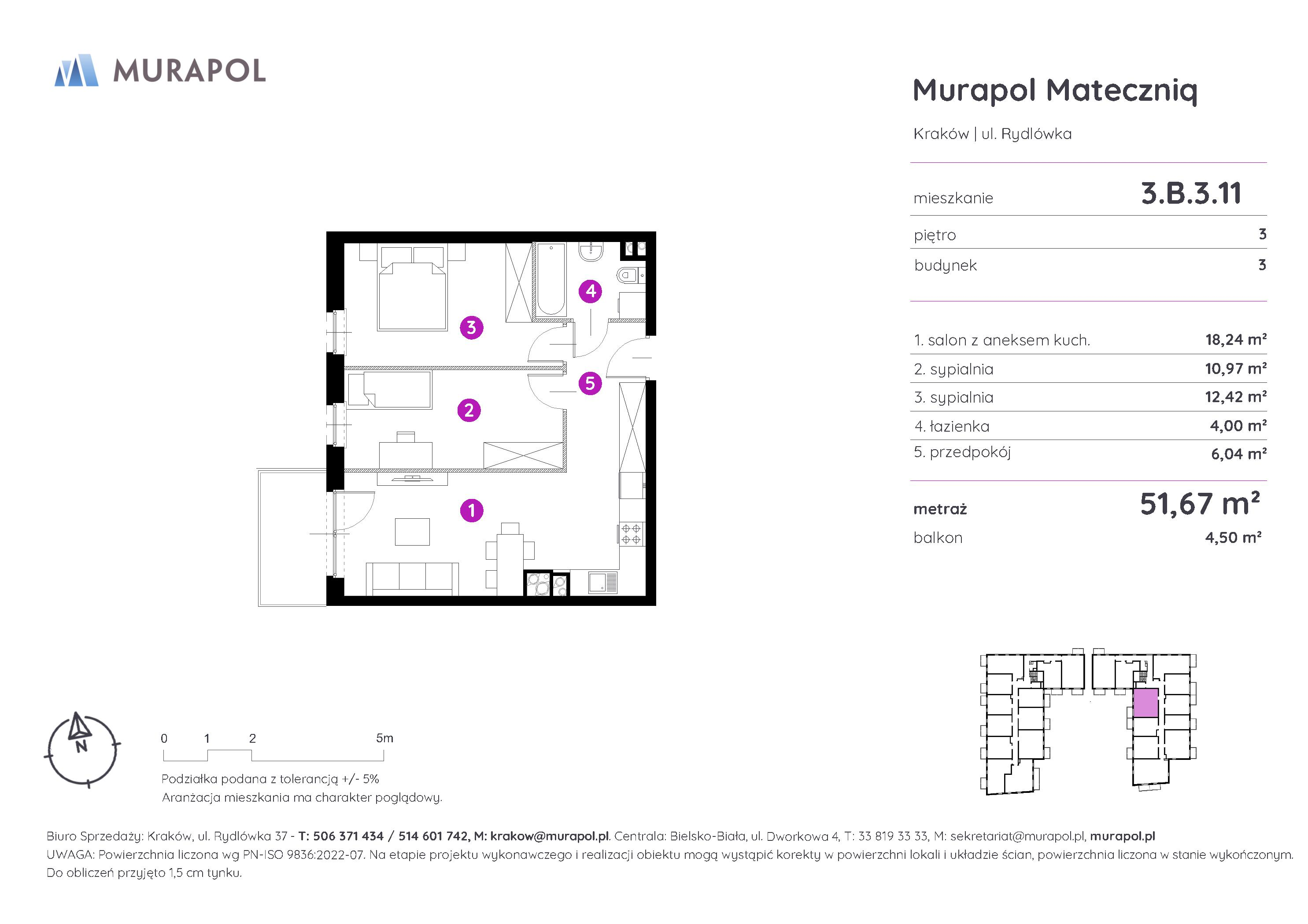 Mieszkanie 51,67 m², piętro 3, oferta nr 3.B.3.11, Murapol Mateczniq, Kraków, Podgórze, Mateczny, ul. Rydlówka-idx