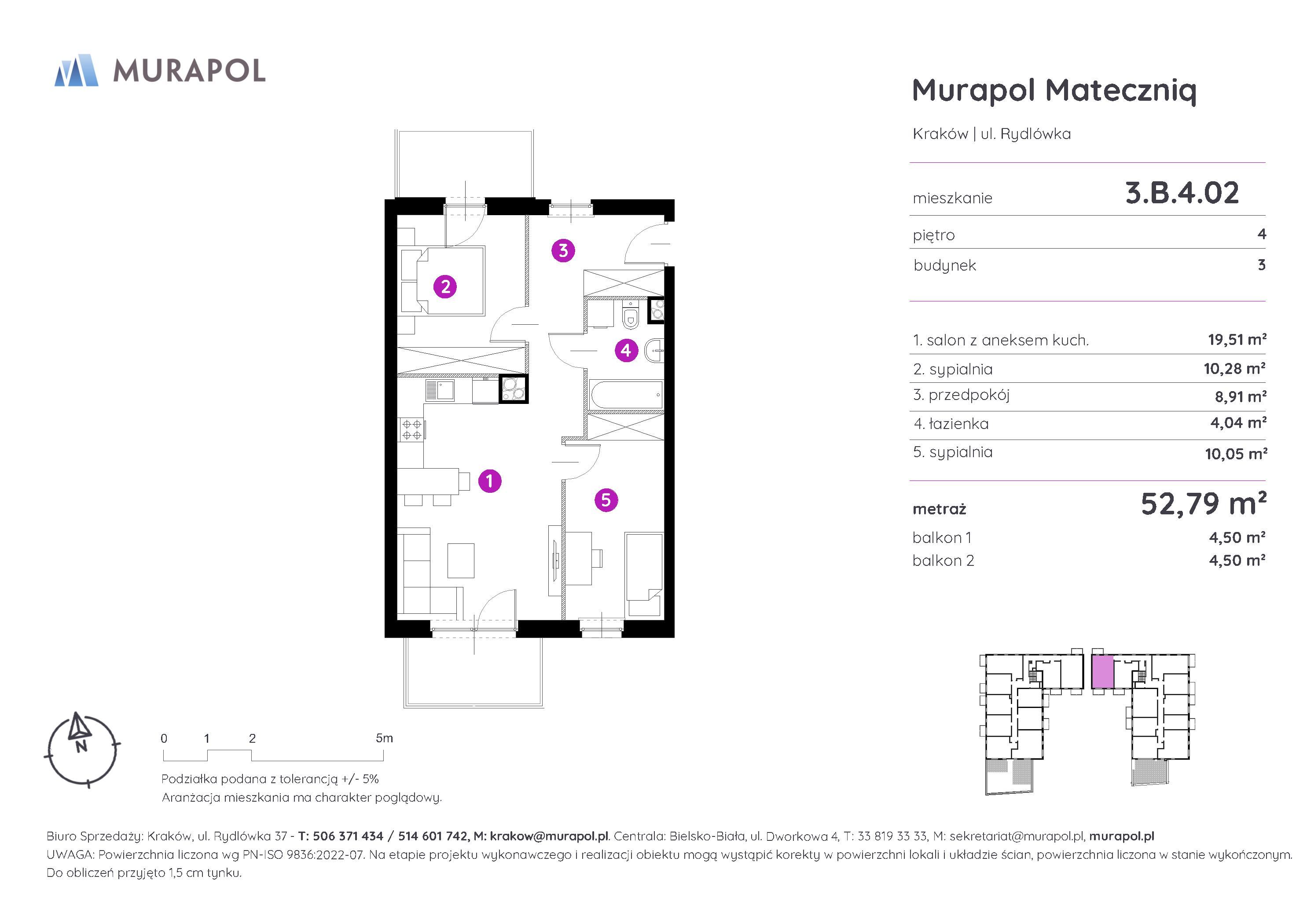 Mieszkanie 52,79 m², piętro 4, oferta nr 3.B.4.02, Murapol Mateczniq, Kraków, Podgórze, Mateczny, ul. Rydlówka-idx