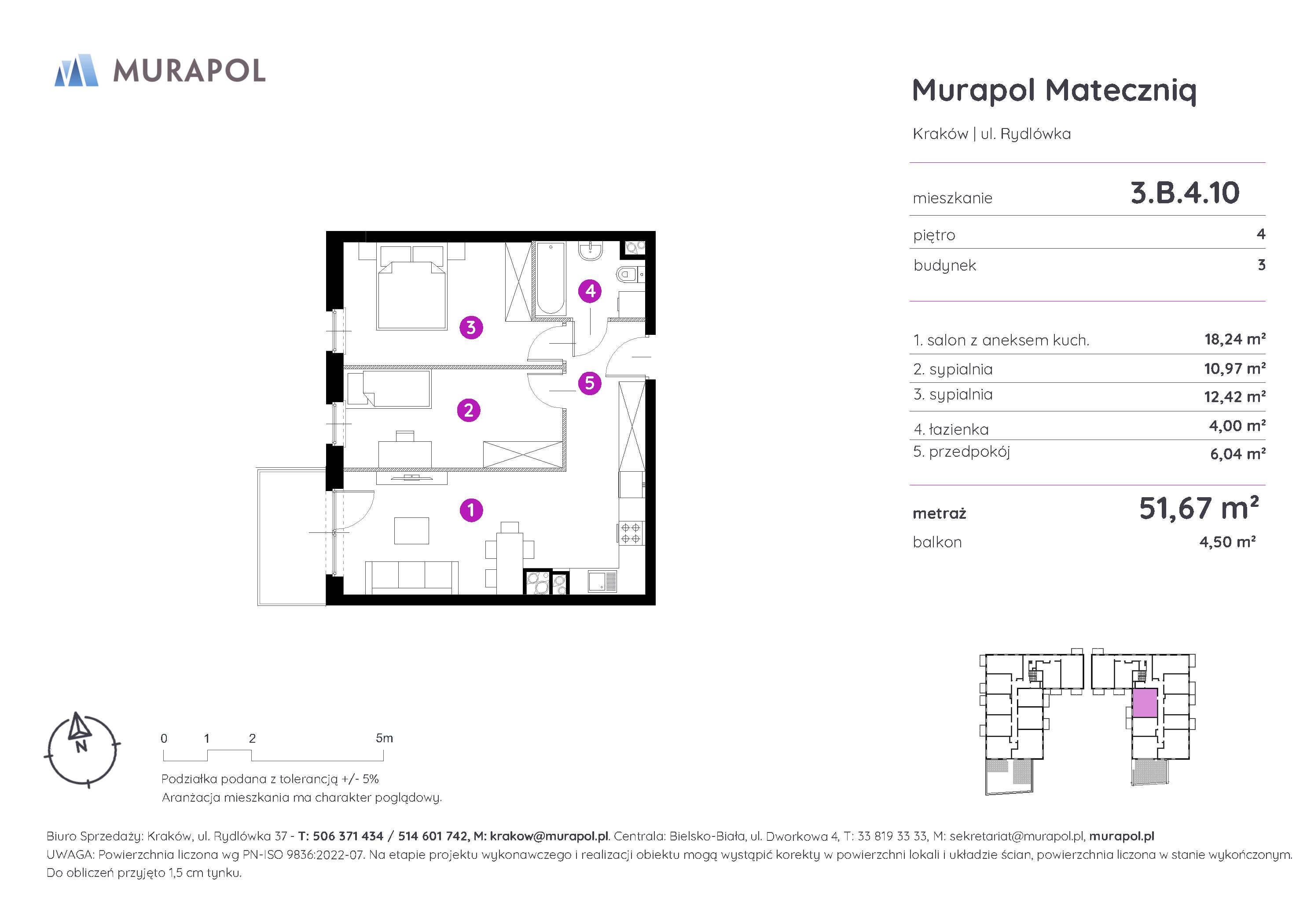 Mieszkanie 51,67 m², piętro 4, oferta nr 3.B.4.10, Murapol Mateczniq, Kraków, Podgórze, Mateczny, ul. Rydlówka-idx