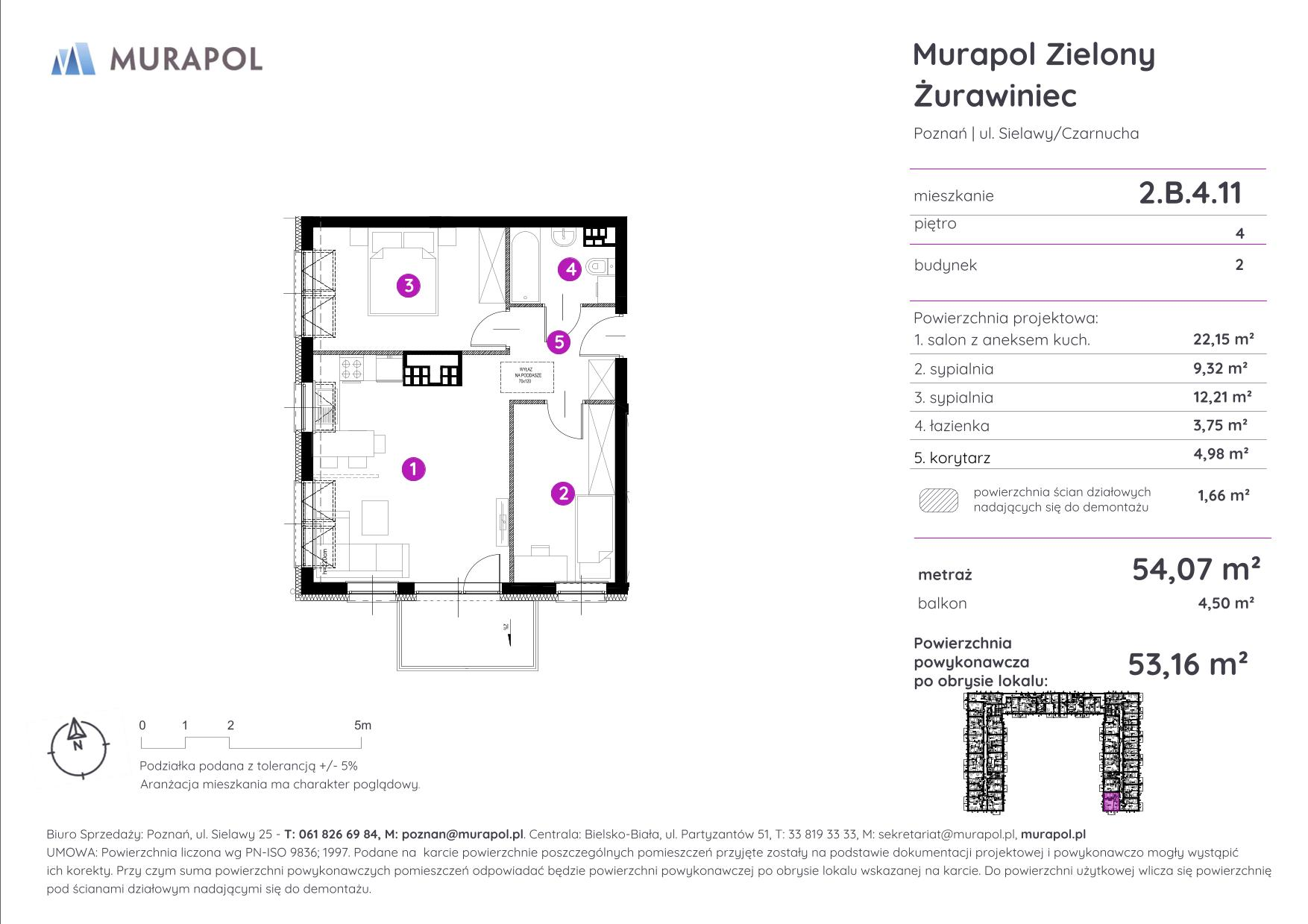 Mieszkanie 53,16 m², piętro 4, oferta nr 2.B.4.11, Murapol Zielony Żurawiniec - Gotowe mieszkania, Poznań, Naramowice, ul. Sielawy-idx