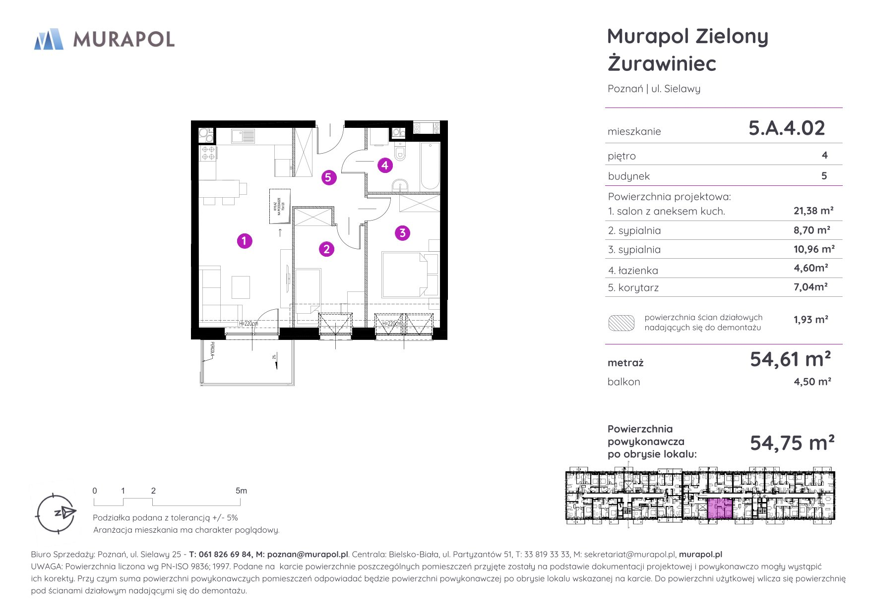 Mieszkanie 54,75 m², piętro 4, oferta nr 5.A.4.02, Murapol Zielony Żurawiniec - Gotowe mieszkania, Poznań, Naramowice, ul. Sielawy-idx