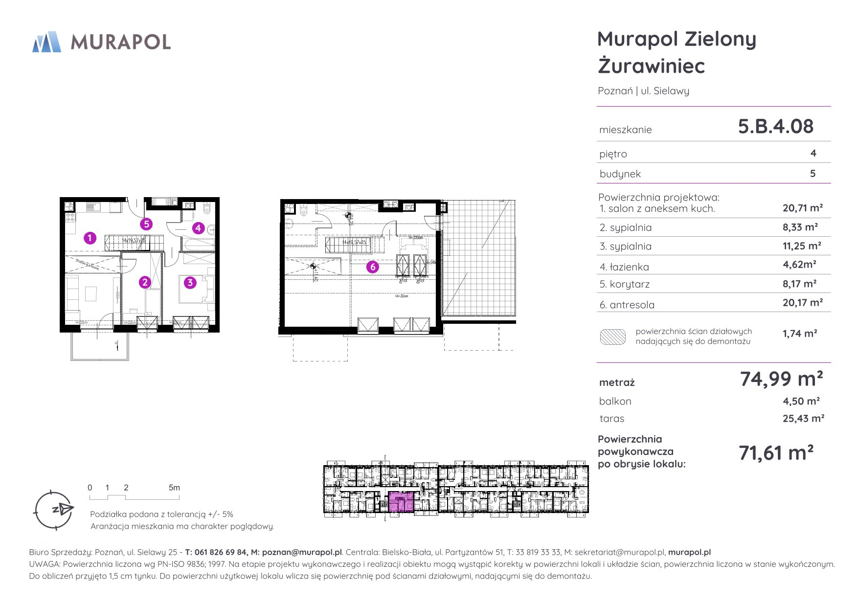 Mieszkanie 71,61 m², piętro 4, oferta nr 5.B.4.08, Murapol Zielony Żurawiniec - Gotowe mieszkania, Poznań, Naramowice, ul. Sielawy-idx