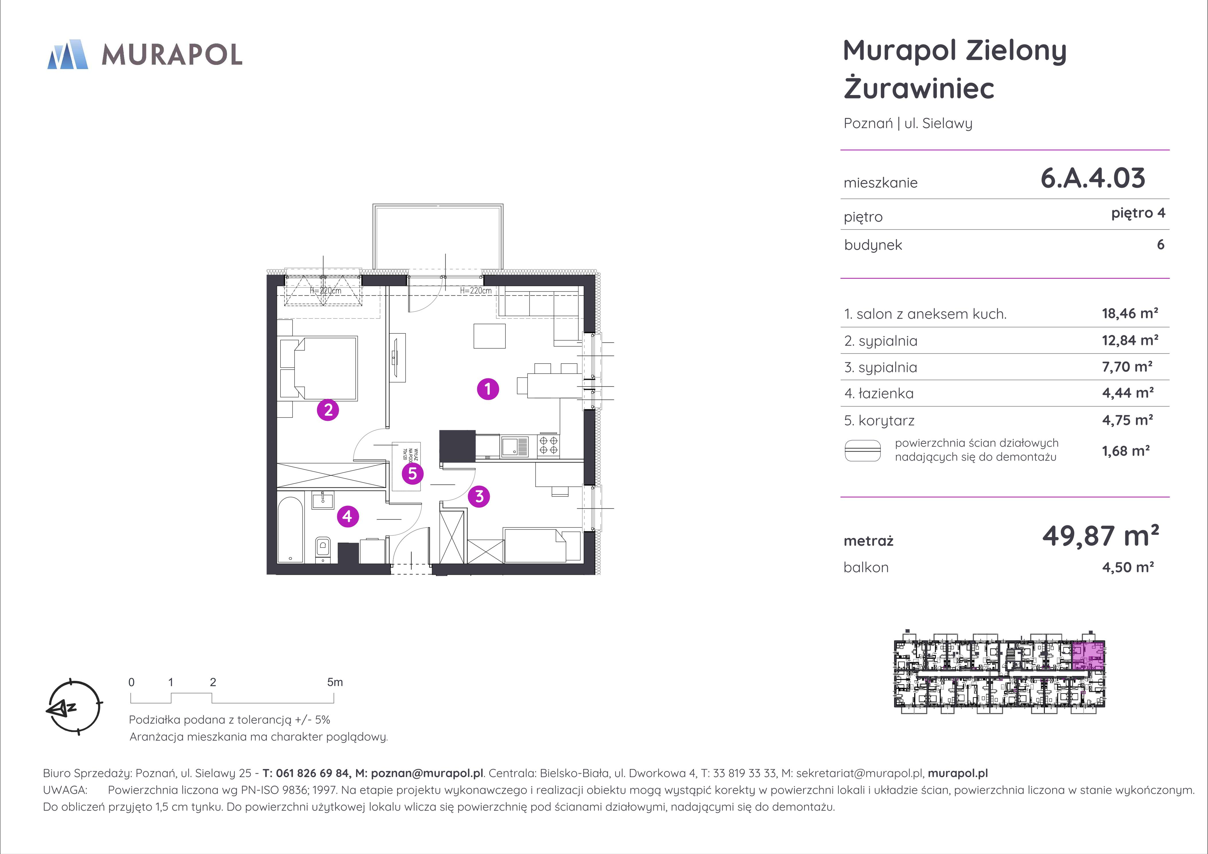 Mieszkanie 49,87 m², piętro 4, oferta nr 6.A.4.03, Murapol Zielony Żurawiniec, Poznań, Naramowice, ul. Sielawy-idx