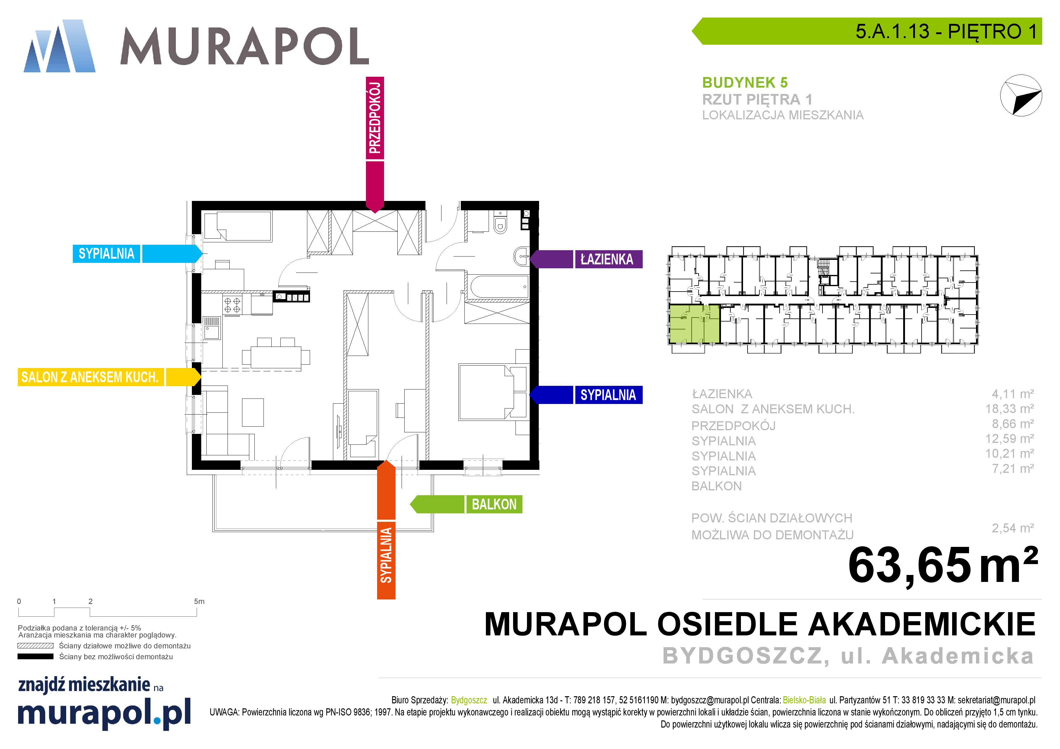 Mieszkanie 63,65 m², piętro 1, oferta nr 5.A.1.13, Murapol Osiedle Akademickie - Gotowe mieszkania, Bydgoszcz, Nowy Fordon, ul. Akademicka-idx