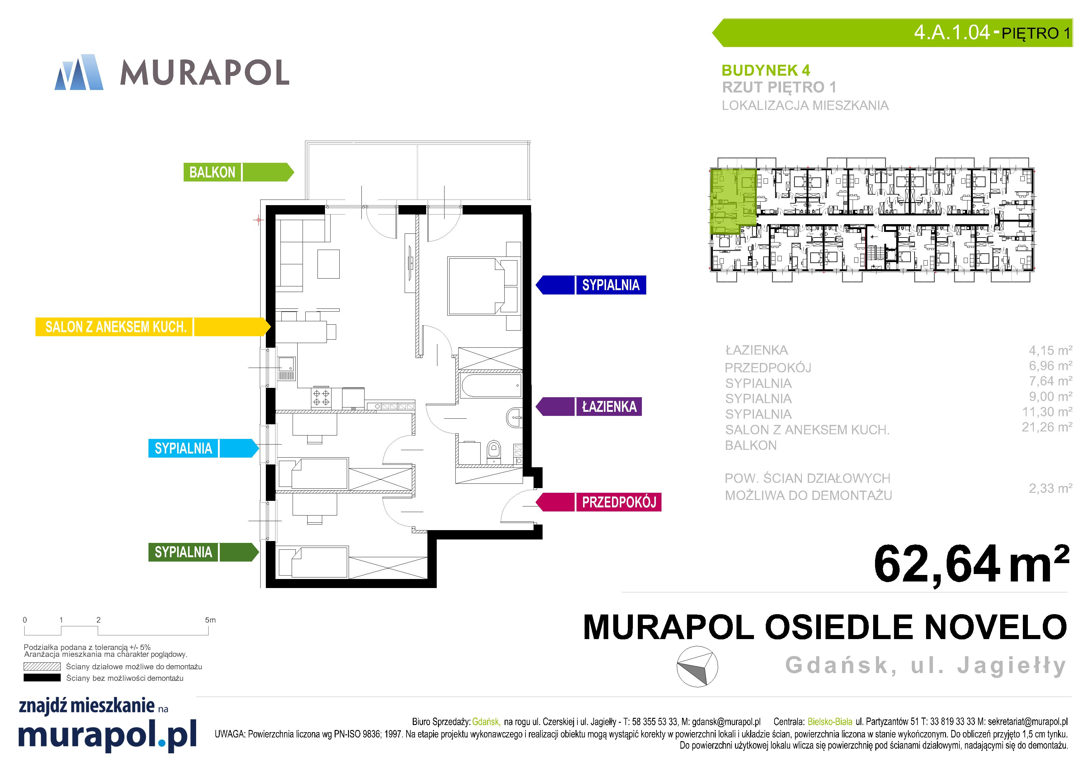 Mieszkanie 62,64 m², piętro 1, oferta nr 4.A.1.04, Murapol Osiedle Novelo, Gdańsk, Orunia Górna-Gdańsk Południe, Gdańsk-Południe, ul. Władysława Jagiełły-idx